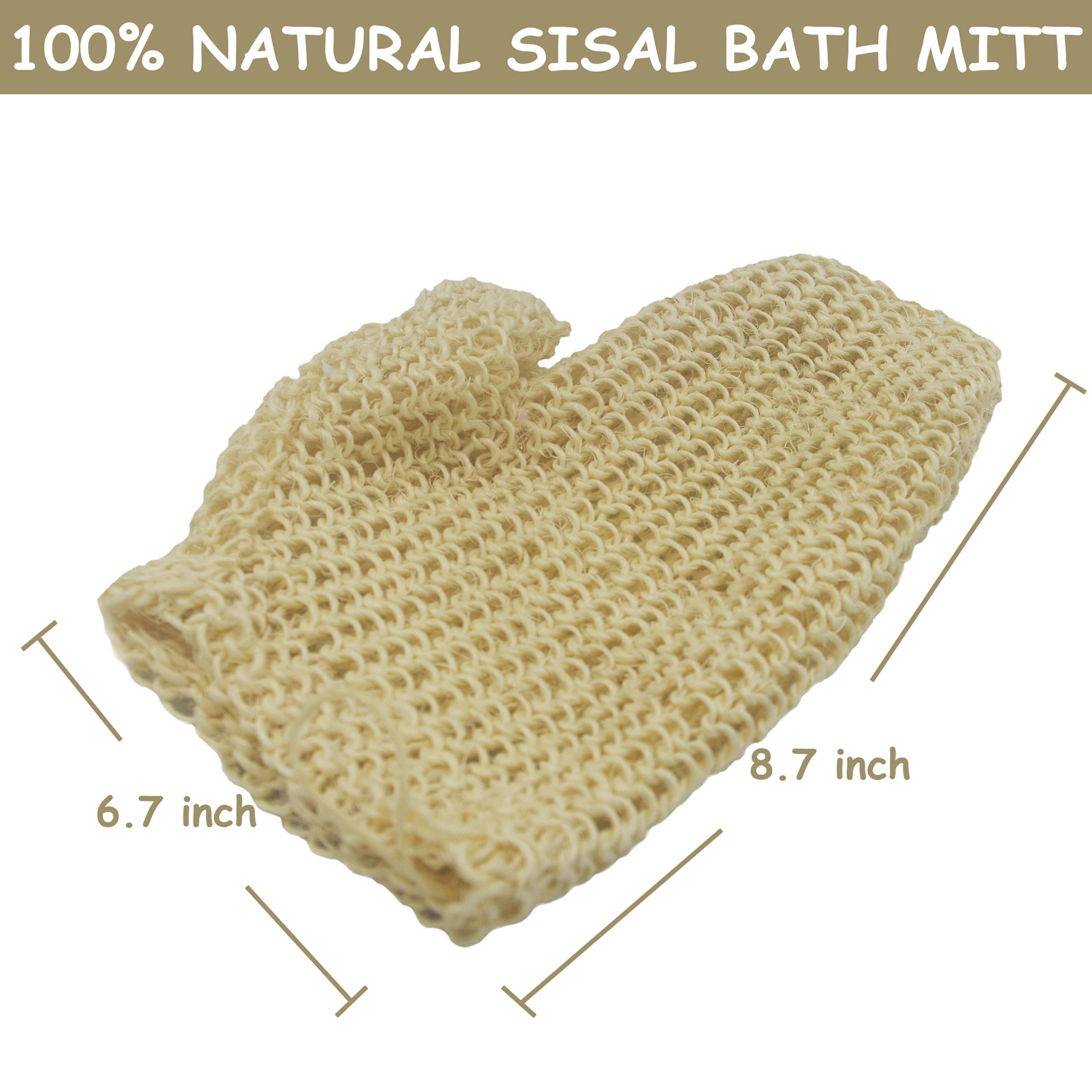 Classic Natural Sisal Bath Spa Shower Scrubber Sponge Fiber Glove Mitt Soften Smooth Renew Skin Anti-aging Eco-Friendly Pack of 2