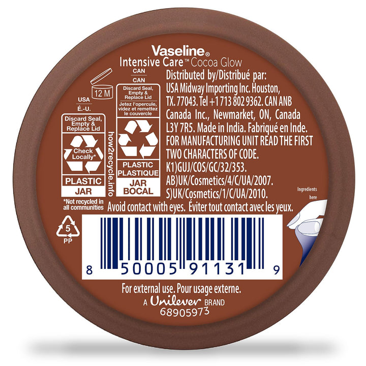 Vaseline Cocoa Glow Body Cream 6-Pack – Pure Cocoa Butter 48H Moisturizing Cream for Dry Skin, Travel-Size, 2.53 Fl Oz Ea
