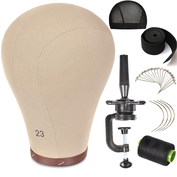 ZGCYSMHT 23 Inch Wig Head Cork Canvas Block Head Mannequin Head With Stand for Making Wigs (21Inch-24Inch)