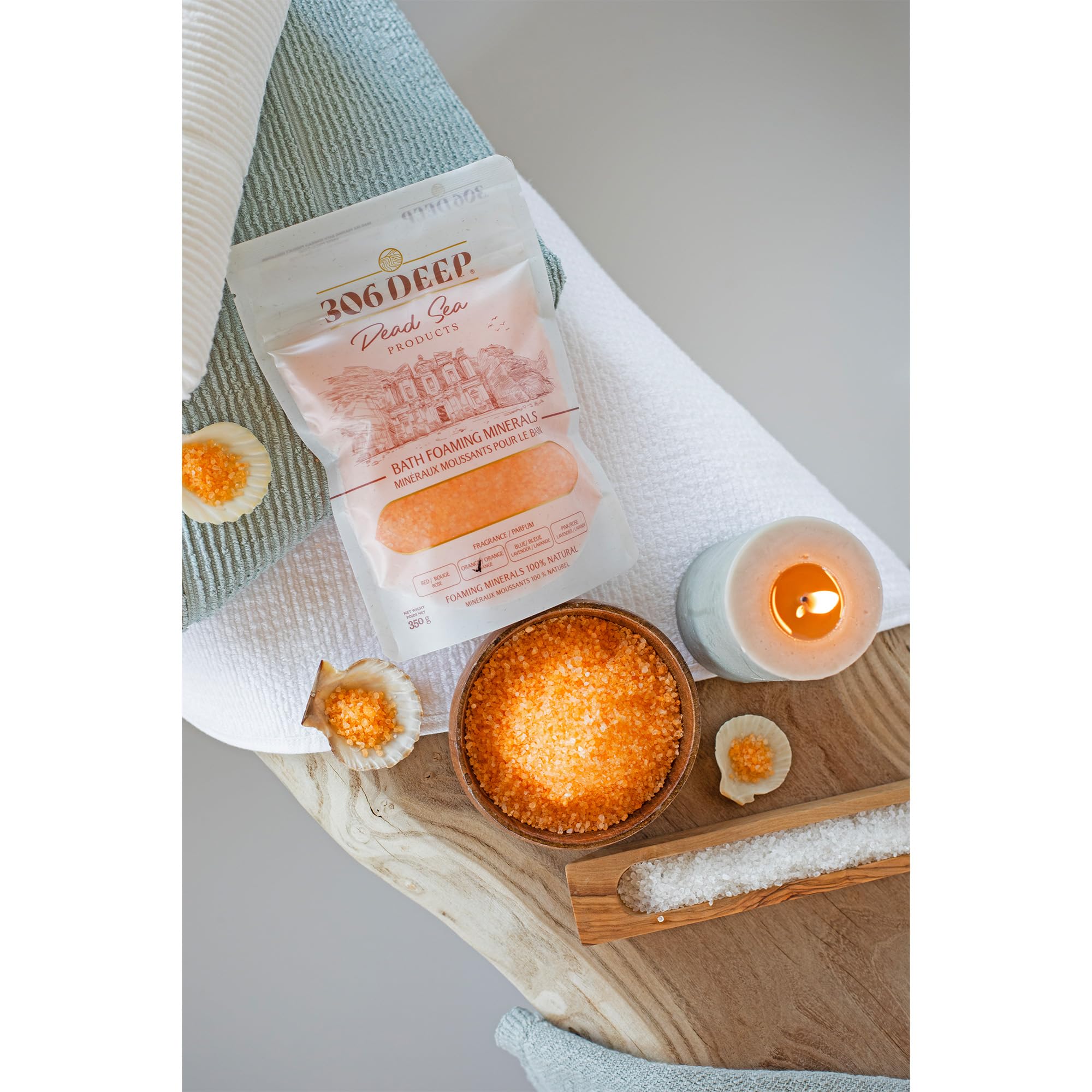 306 Deep Dead Sea Bath Salts Foaming Minerals - Orange Dead Sea Coarse Mineral for Soaking with Orange Essential Oils, Alternative to Magnesium Flakes and Epsom Salt, Relaxing Bath Products
