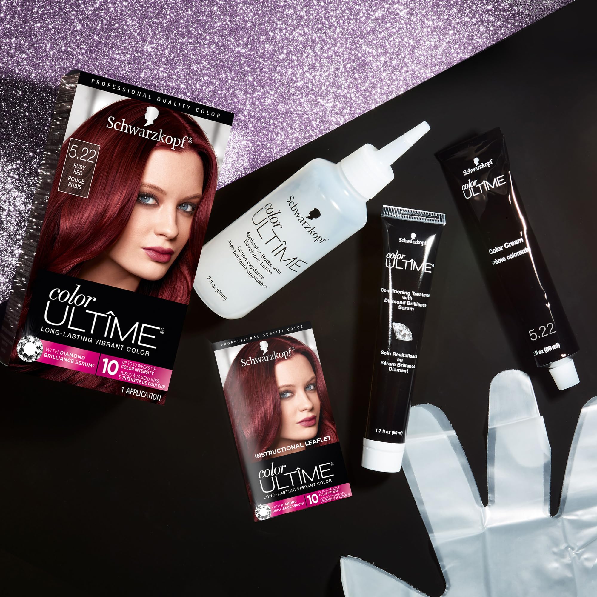Schwarzkopf Color Ultime Hair Color, 5.22 Ruby Red, 1 Application - Permanent Red Hair Dye for Vivid Color Intensity and Fade-Resistant Shine up to 10 Weeks