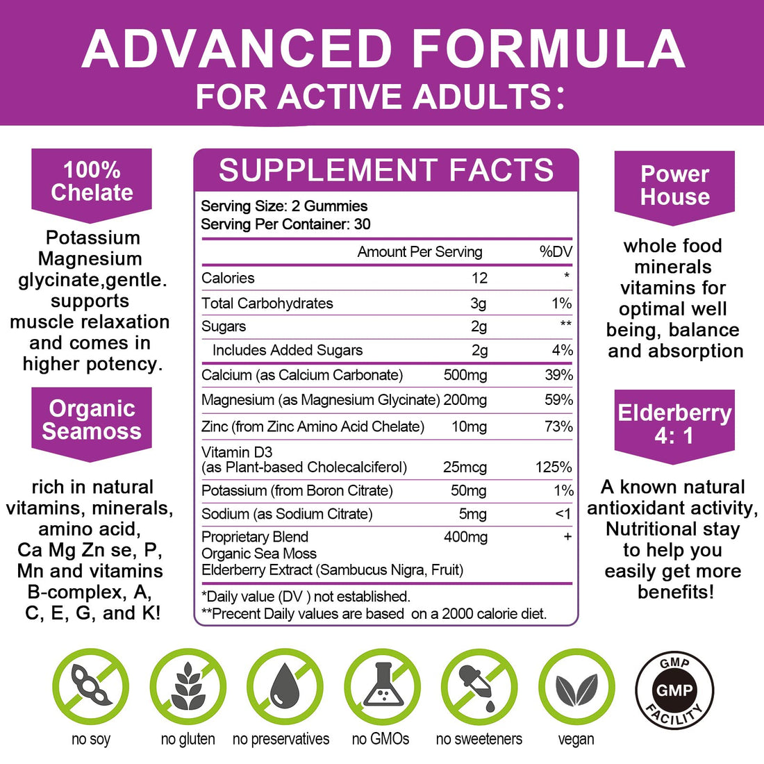 Calcium Magnesium Zinc Gummies with High Absorption Magnesium Glycinate 200mg, Potassium -Plant Calcium Supplement w/ D3 & Sea Moss for Bone, Muscles, Calm Mood & Sleep Support- Kids & adults (1 Pack)