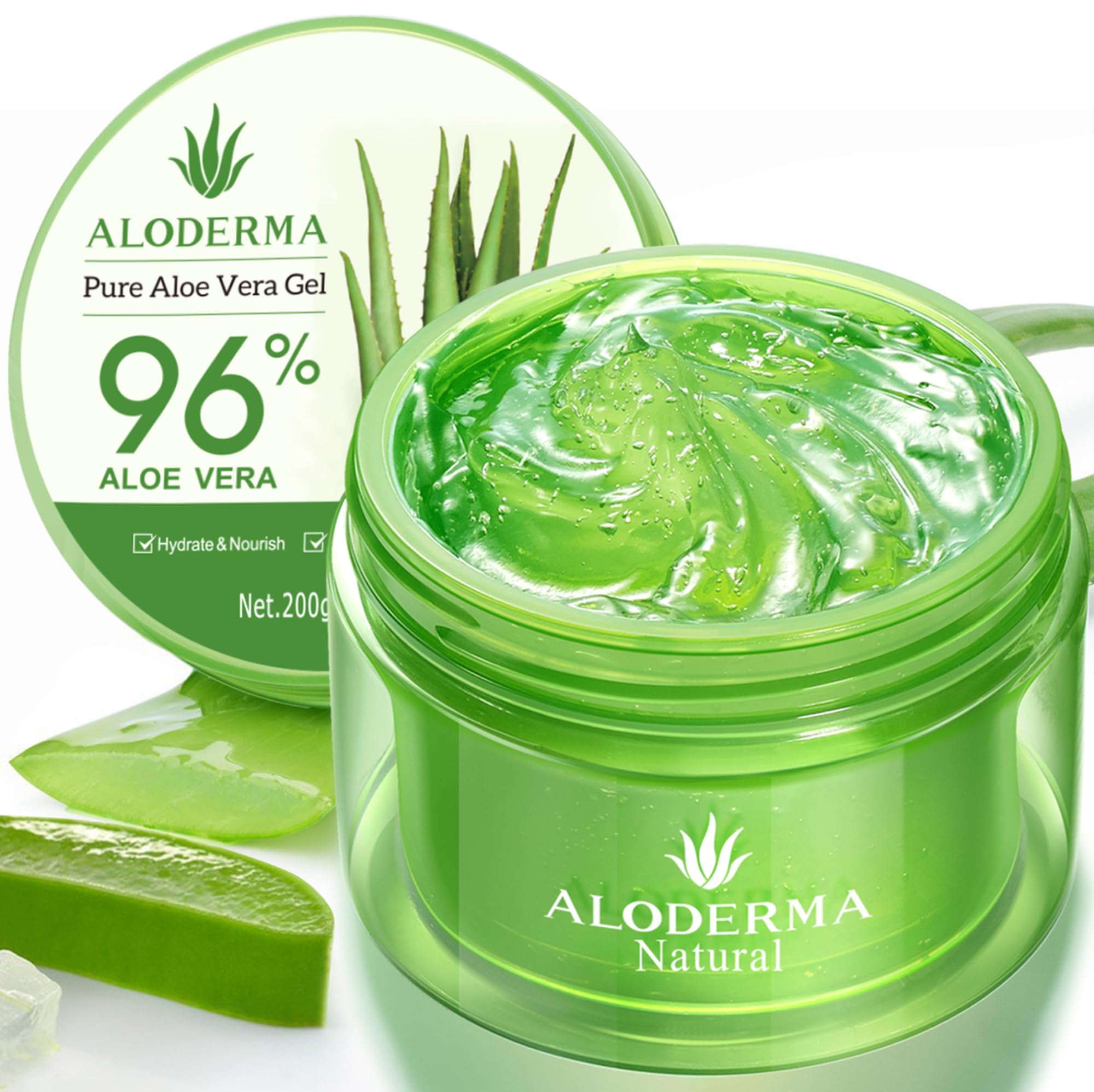 USDA Organic Aloe Vera Gel by Aloderma - 96% Pure Organic Aloe 7 oz; Made from fresh Aloe vera leaves, Not freeze-dried powder. (7 oz)