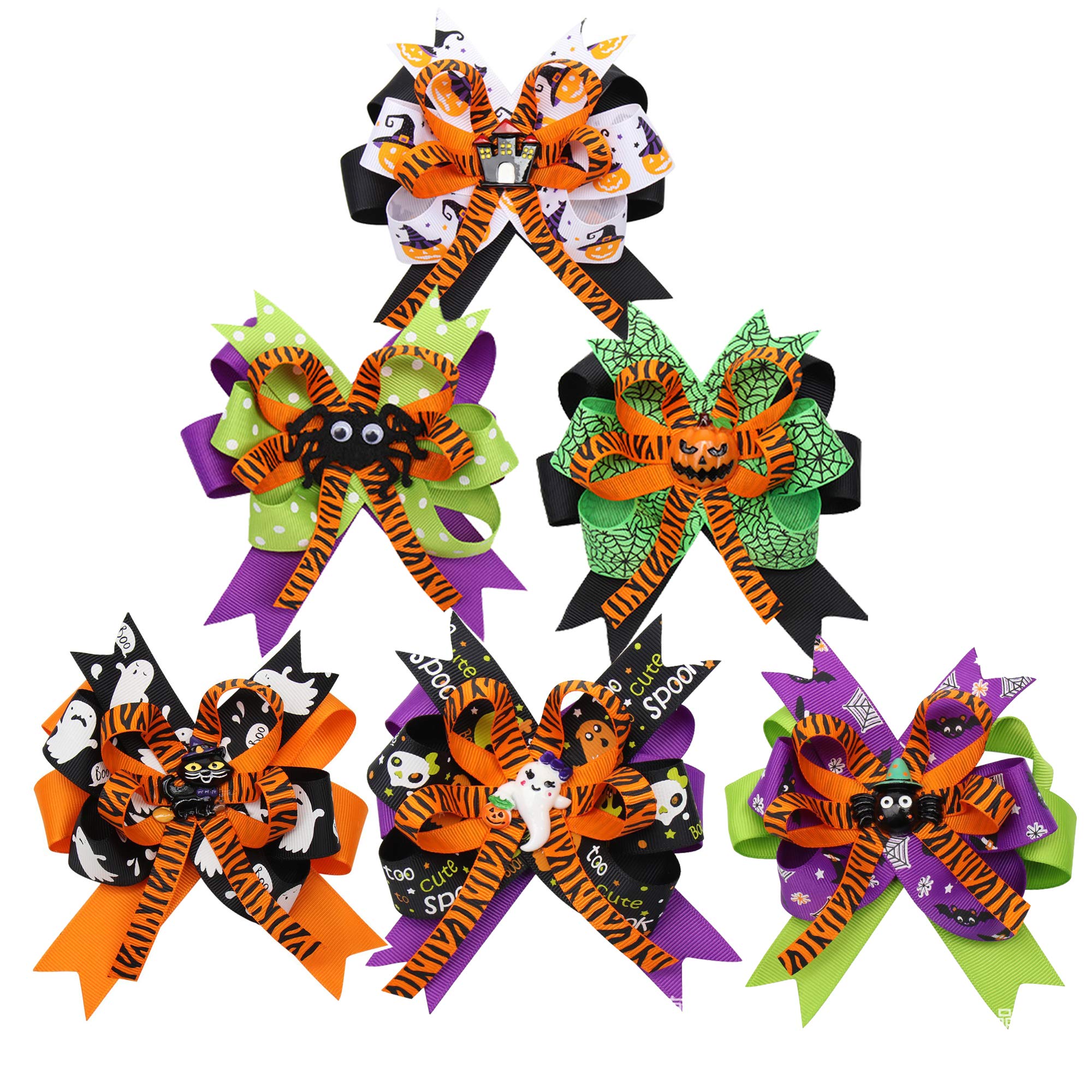 Yuyeran Baby Girl Novelty 3 Layers Ribbon Bow Barrettes Halloween Bow Hair Clips Cute Boutique Hair Pin Party Supplies