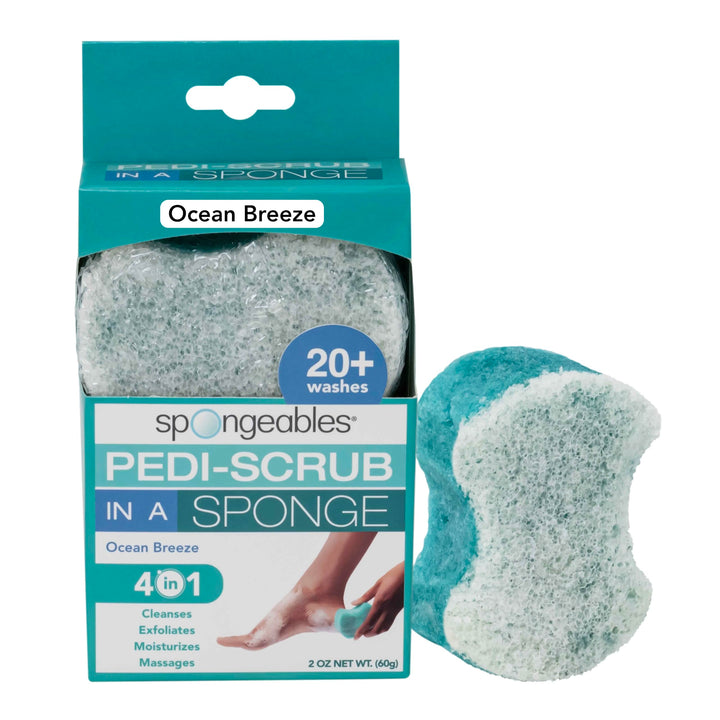 Spongeables Pedi-scrub Foot Buffer, The Soap is In The Sponge, Contains Shea Butter and Tea Tree Oil, Foot Exfoliating Sponge, 20+ Washes, Ocean Breeze Scent, Pack Of 1, 156A12-AMZ