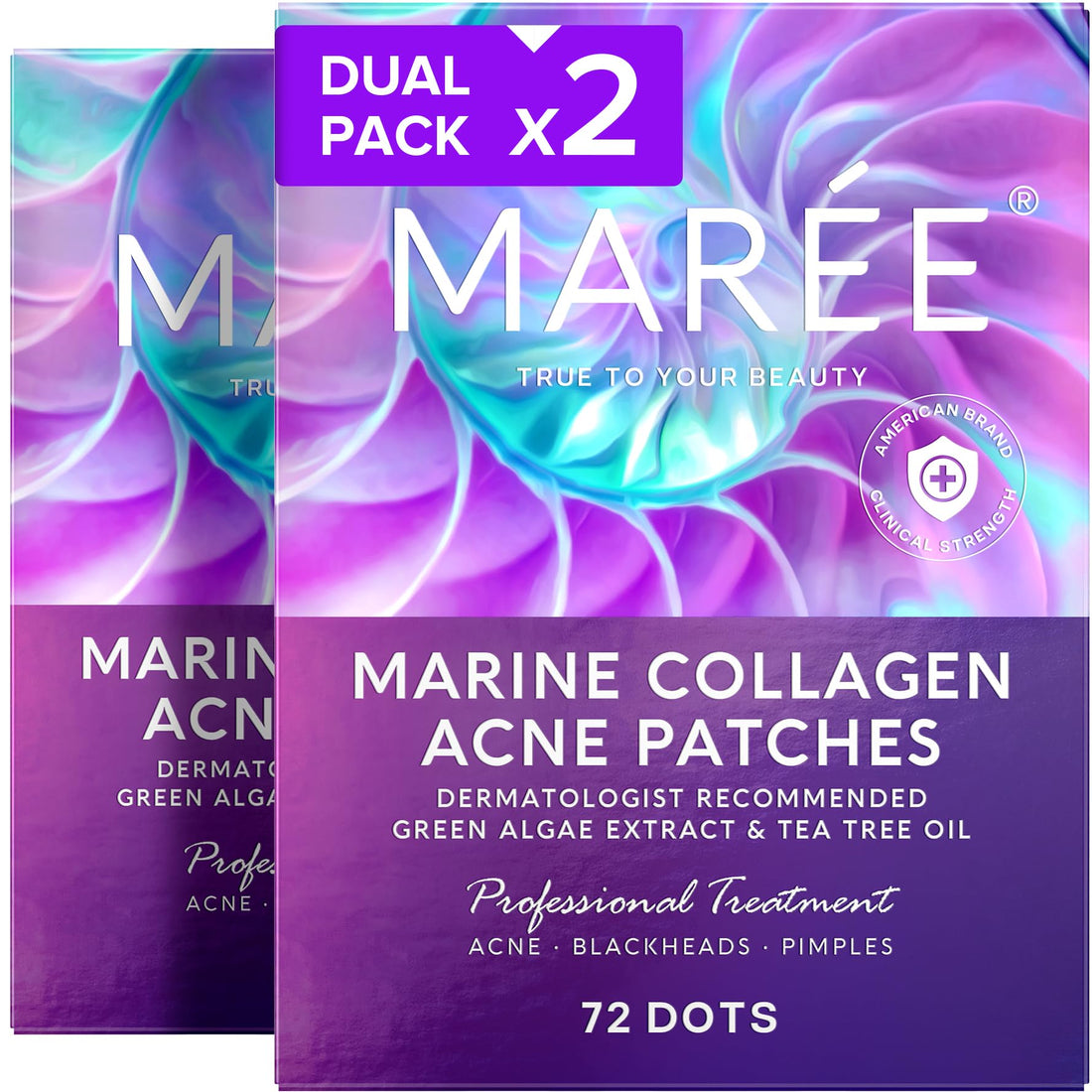 MAREE Star Pimple Patches for Face 2 PACK - Acne Patches - Natural Green Algae Extract & Tea Tree Oil - Hydrocolloid Stars Cute Zit Stickers, Parches Para Acne - Marine Collagen Blemish Pimple