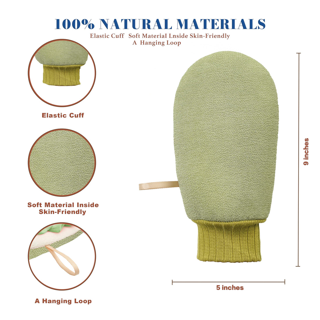 Deep Exfoliating Glove for Shower, Double-Sided Exfoliating Mitt,Massage Body Scrub Gloves for Home Spa, Eco Friendly loofah Sponge, Dead Skin Remover & Body Scrubber Exfoliator (Green)