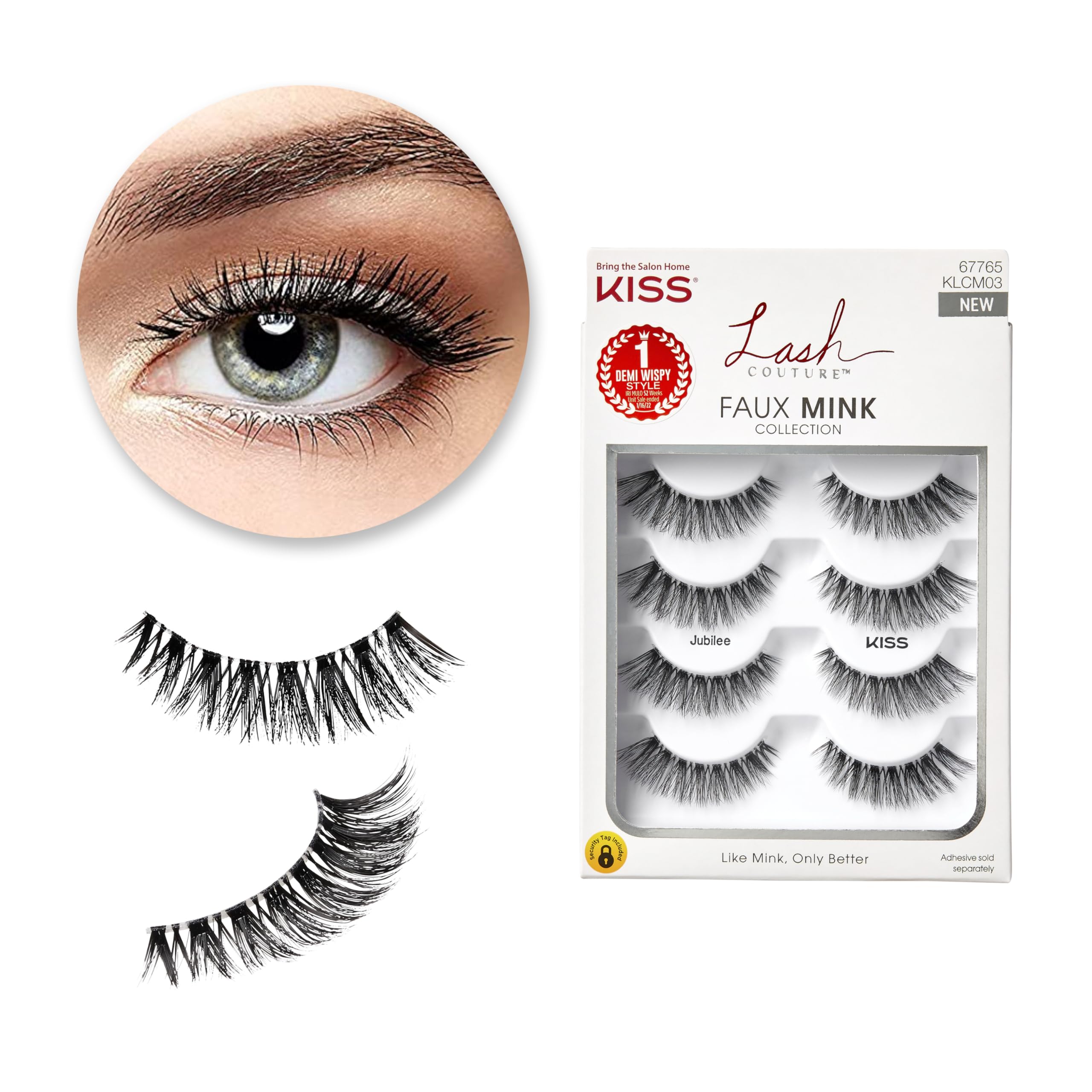KISS Lash Couture Faux Mink False Eyelashes Multipack, Knot-Free Lash Band, Reusable, Contact Lens Friendly, Easy To Apply, Ultrafine, Tapered, Synthetic Fake Lashes, Style Jubilee, 4 Pairs