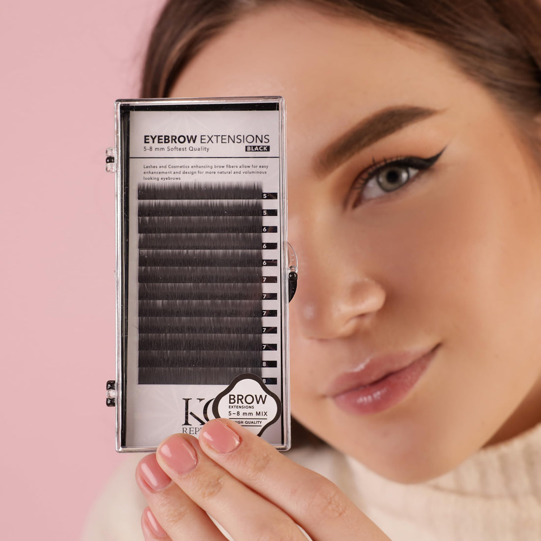 Black: Eyebrow Extensions With Eyebrow Extension Glue Clear With Mink Eyebrows In Black | Comes On Mixed Length Trays 5-8 Mm Mix By Kc Republic