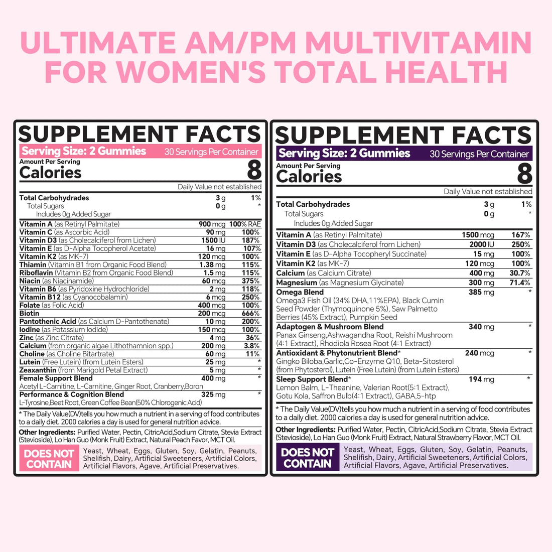 Multivitamin for Women AM & PM - Melatonin Free with w/Algae Calcium,Omega-3,Vitamin D3K2,Magnesium for Energy & Relaxation,Rest,Skin,Hair Support - Sugar Free, 24-Hour Support, Vegan,120 Count