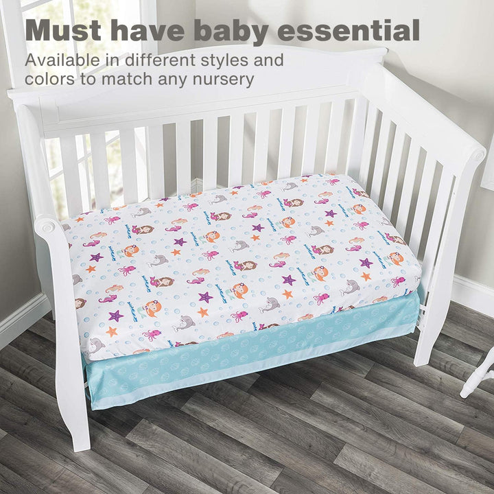 Everyday Kids 2 Pack Fitted Girls Crib Sheet, 100% Soft Breathable Microfiber Baby Sheet, Fits Standard Size Crib Mattress 28in x 52in, Nursery Sheet - Mermaid/Aqua