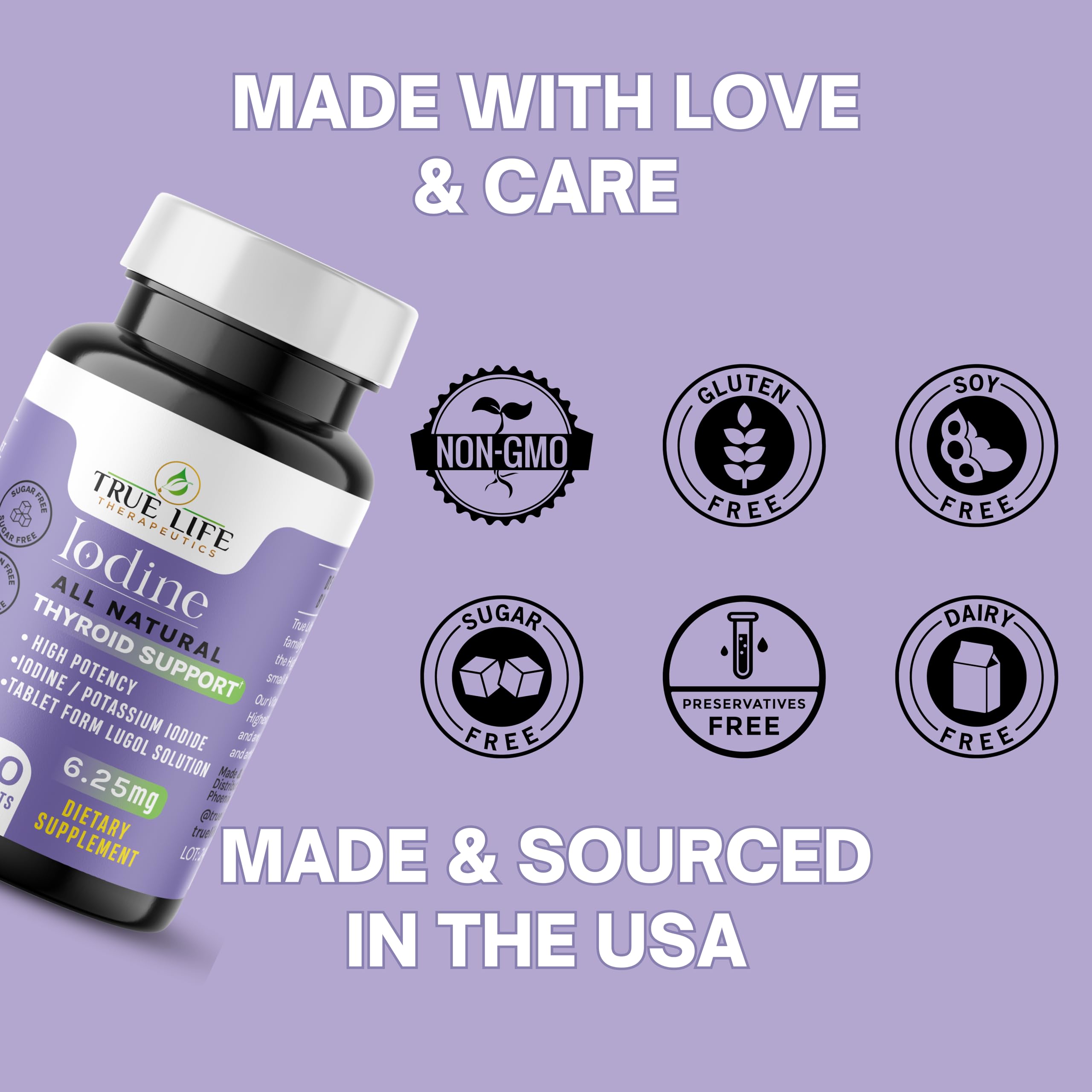 Lugol's Iodine Tablets 6.25mg x 90 ct - Reddish Brown Stable Iodine + Potassium Iodide Formula, Masks Bitter Liquid Taste, Thyroid Support, Detox, Breast Health - No Preservative, Non-GMO, Gluten-free