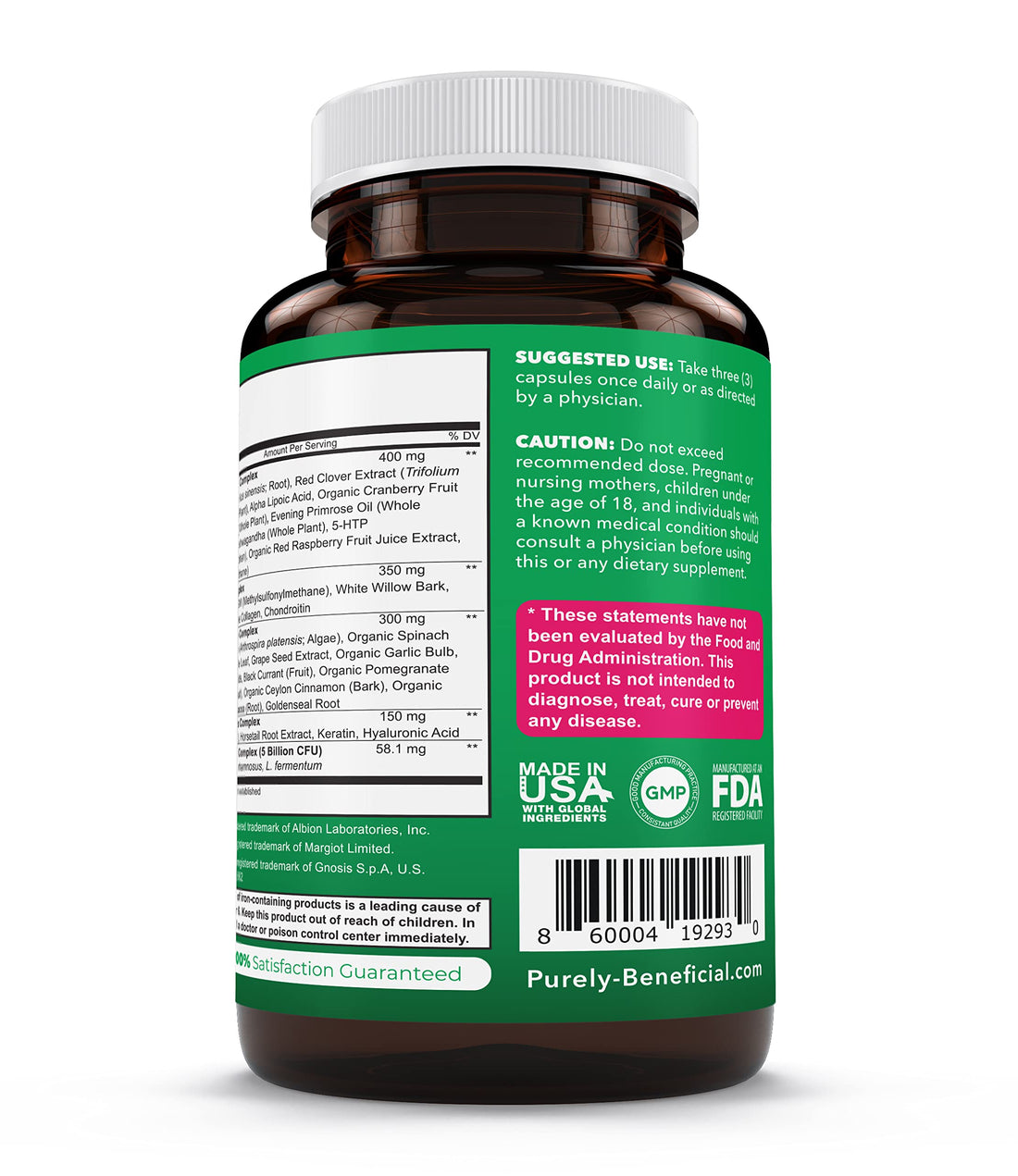 PURELY beneficial Women’s Whole Food MultiVitamin –58 Key Nutrients Including Vitamins, Minerals, Herbs, Probiotics, with Iron, Hair, Skin & Nail Complex for Complete Female Wellness- 180 Capsules