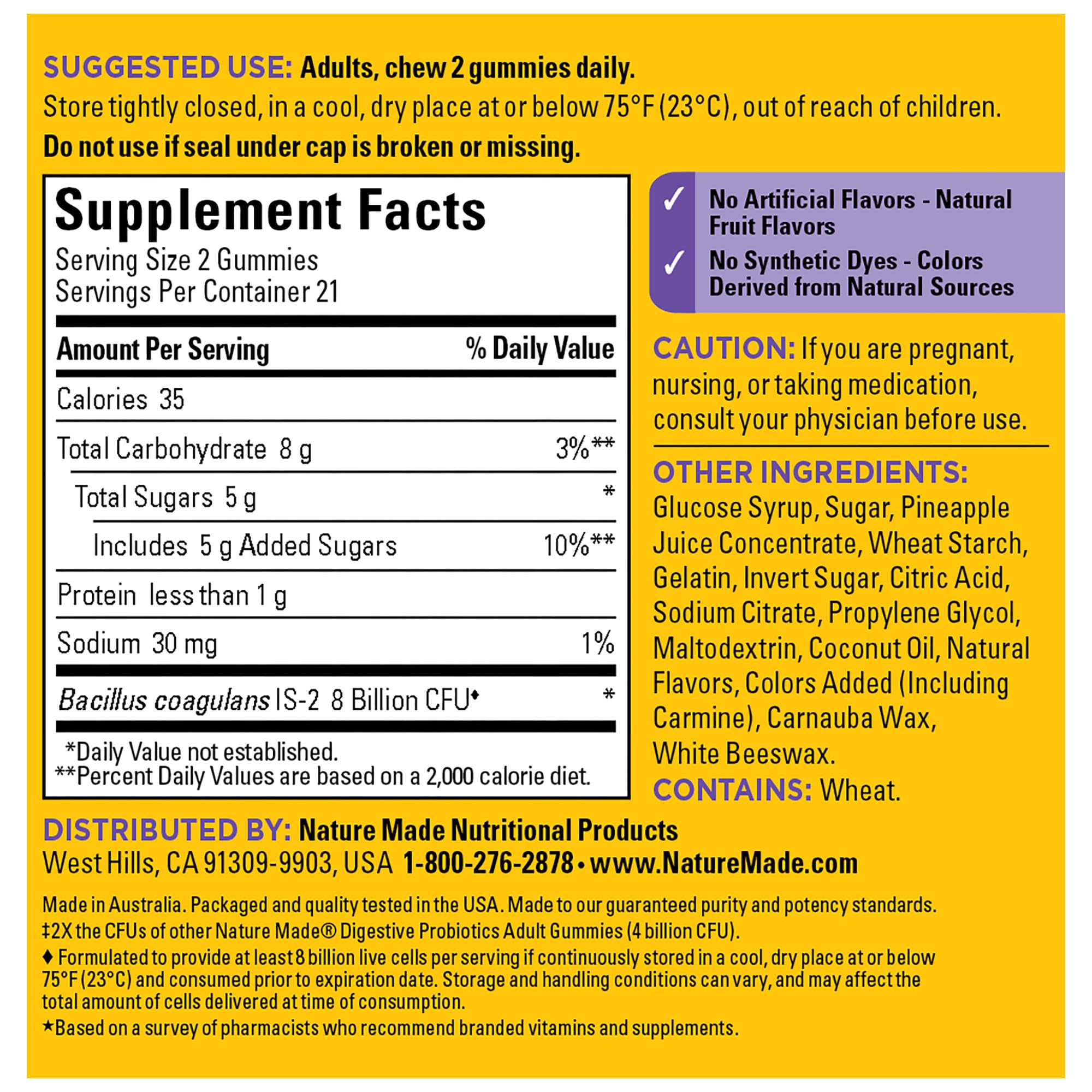 Nature Made Ultra Strength Digestive Probiotics, Probiotics for Women and Men, 42 Probiotic Gummies, 21 Day Supply