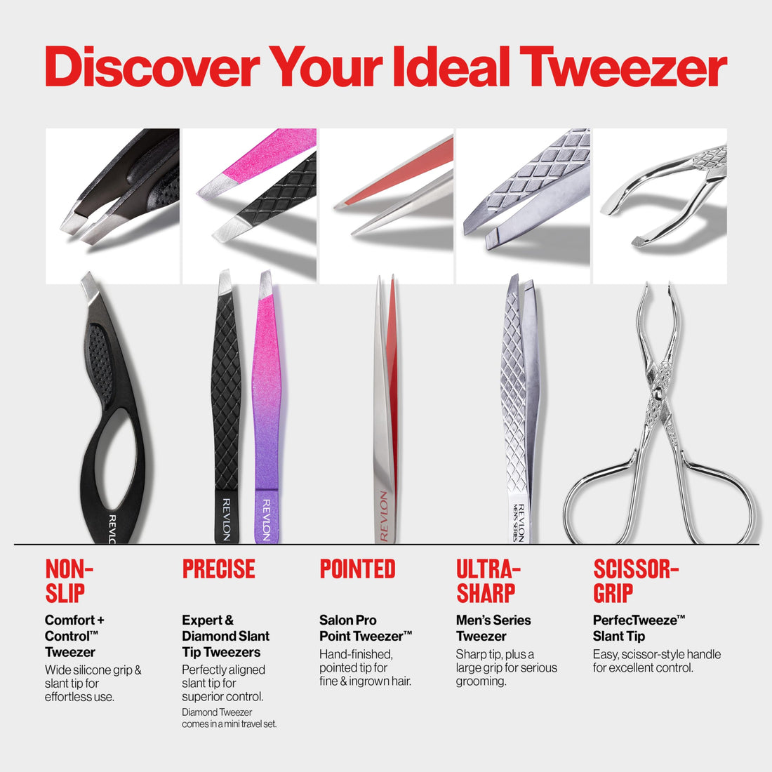 Revlon Diamond Collection Slanted Tip Tweezers, Ultra-Sharp for Precision Eyebrow Shaping and Facial Hair Removal, Made with Stainless Steel, Pink & Purple, 1 Count