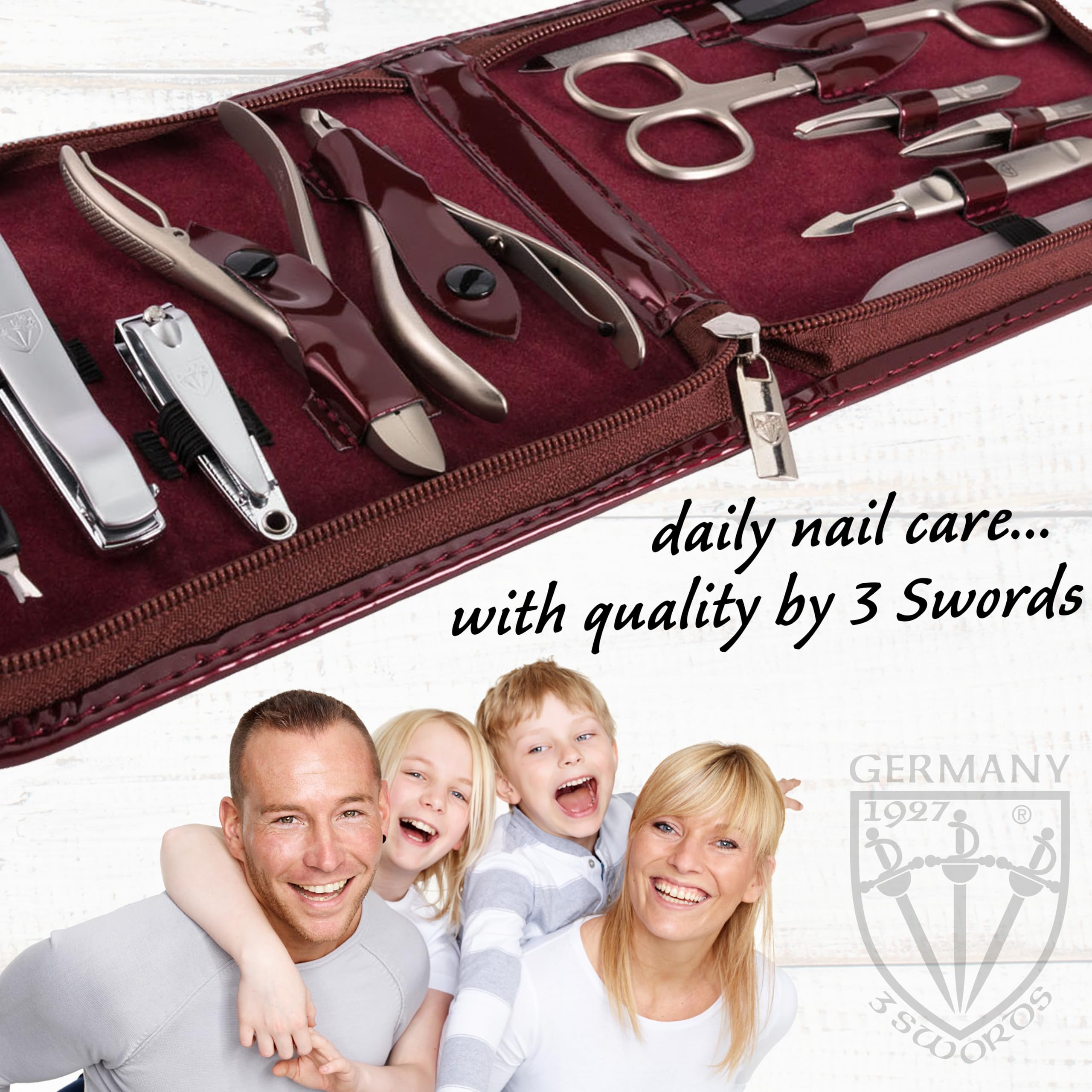THREE SWORDS - Exclusive 12-Piece MANICURE - PEDICURE - GROOMING - NAIL CARE set / kit / case - Made in Solingen / Germany (000750)