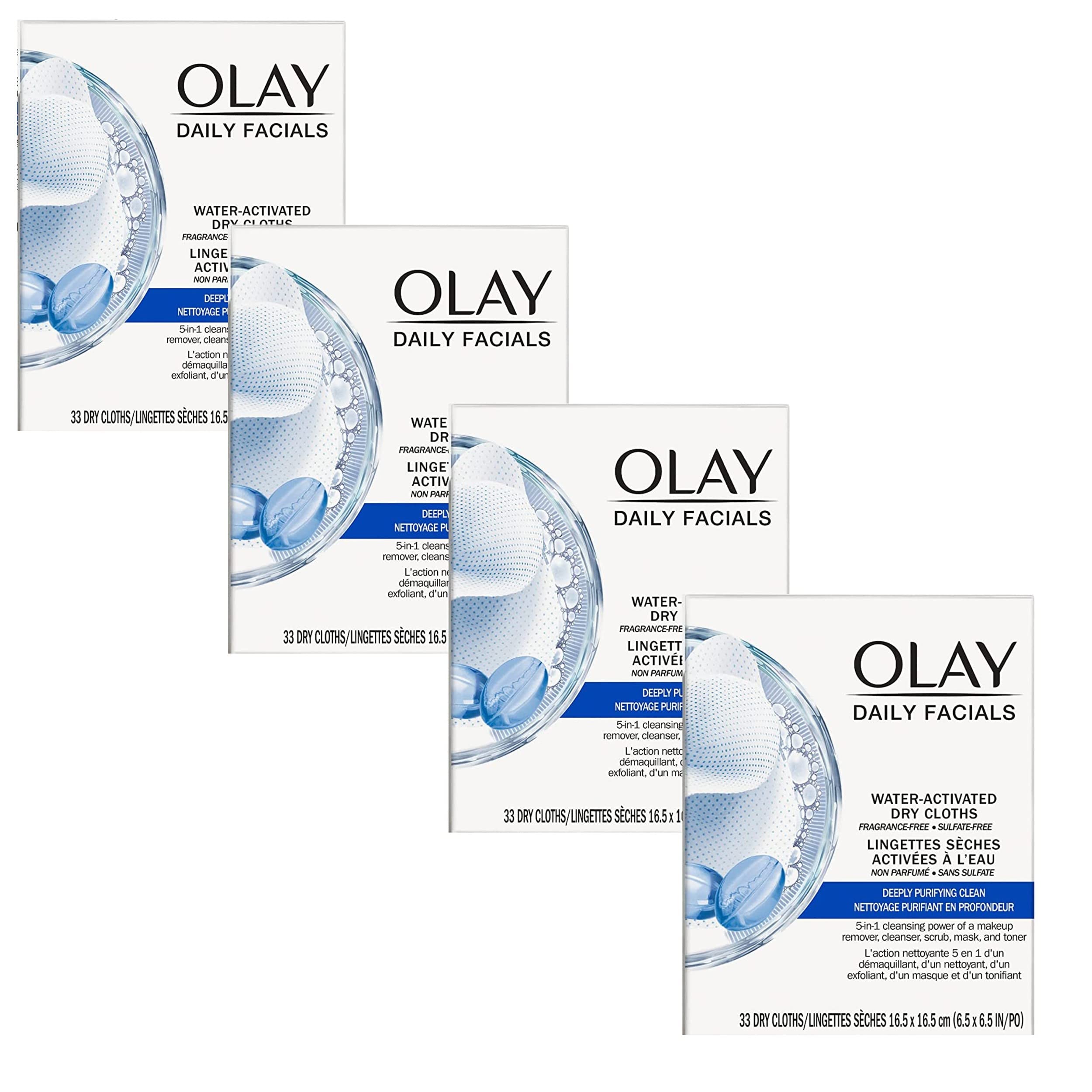 Olay Daily Deeply Clean 4-in-1 Water Activated Cleansing Face Cloths 33ct (Pack of 4)