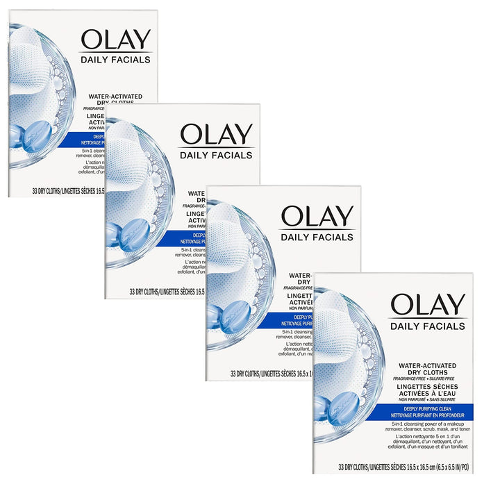 Olay Daily Deeply Clean 4-in-1 Water Activated Cleansing Face Cloths 33ct (Pack of 4)