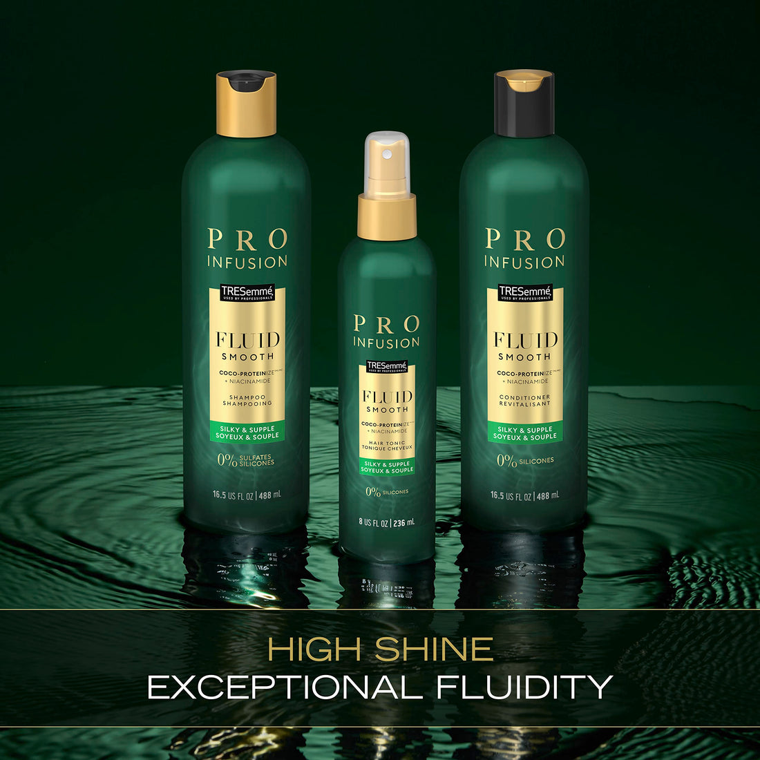TRESemmé Cruelty-Free Pro Infusion Fluid Smooth Sulfate-Free Shampoo For Silky & Supple Hair Infused With Natural Coconut Droplets + Plant-Based Salon Protein + Niacinimide 16.5oz