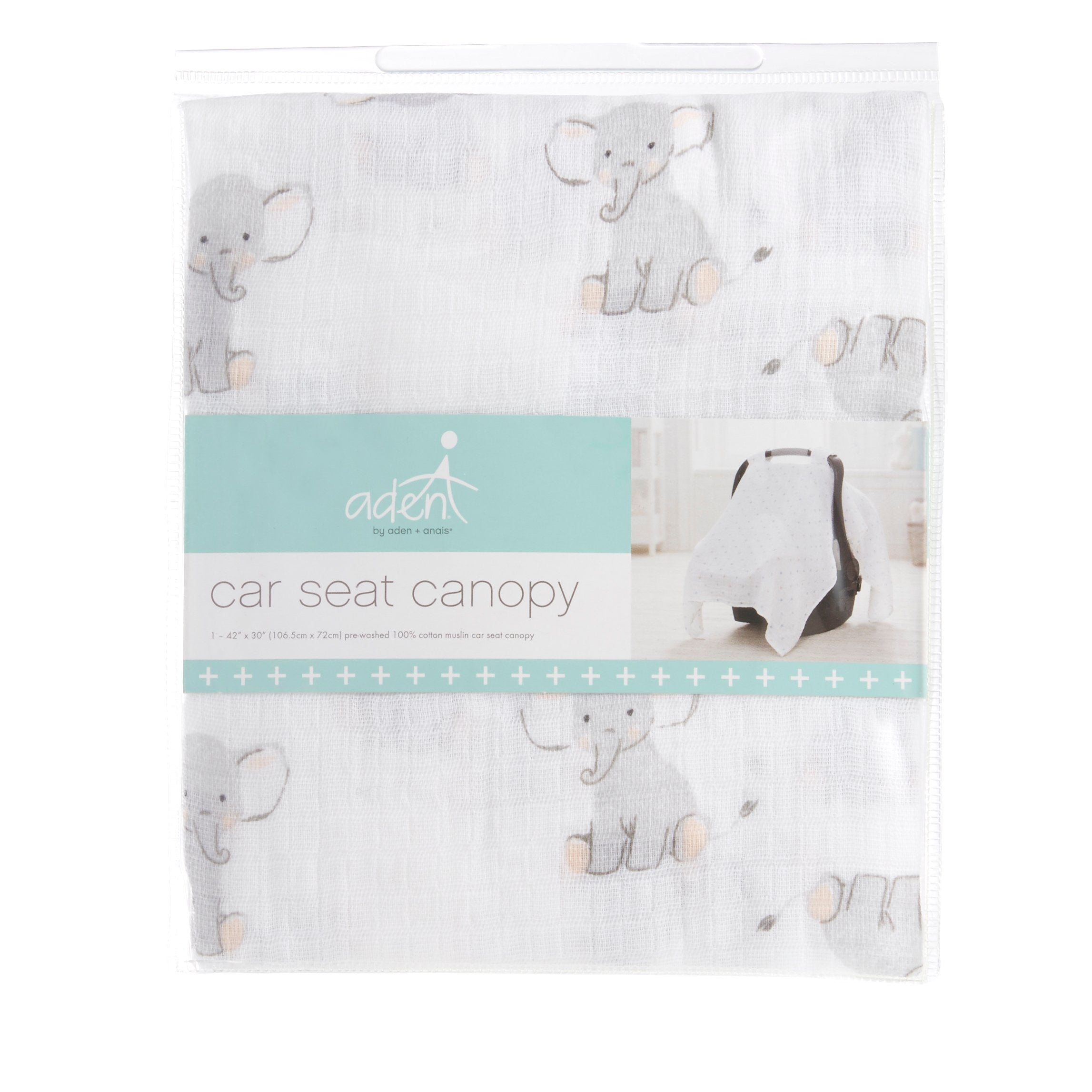 aden + anais Essentials Car Seat Canopy Cover, 100% Cotton Muslin, Lightweight and Breathable, Safari Babes- Elephant