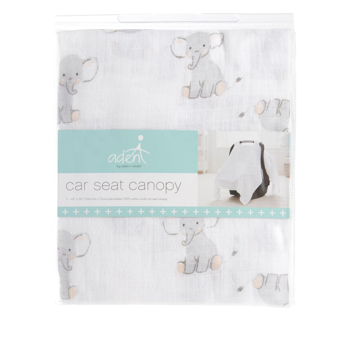 aden + anais Essentials Car Seat Canopy Cover, 100% Cotton Muslin, Lightweight and Breathable, Safari Babes- Elephant