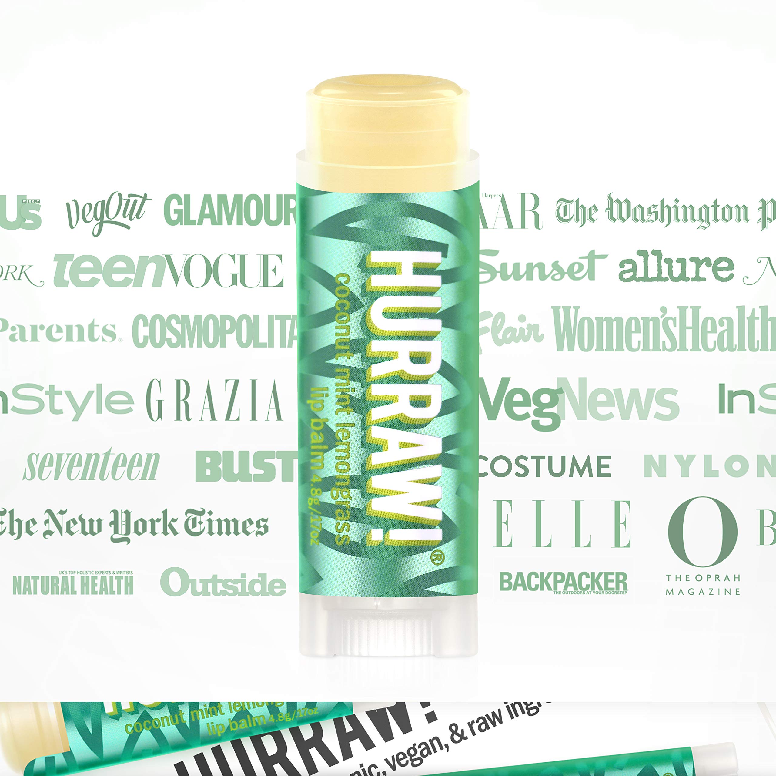 Hurraw! Coconut, Mint, Lemongrass (Pitta) Lip Balm, 2 Pack: Organic, Certified Vegan, Cruelty and Gluten Free. Non-GMO, 100% Natural Ingredients. Bee, Shea, Soy and Palm Free. Made in USA