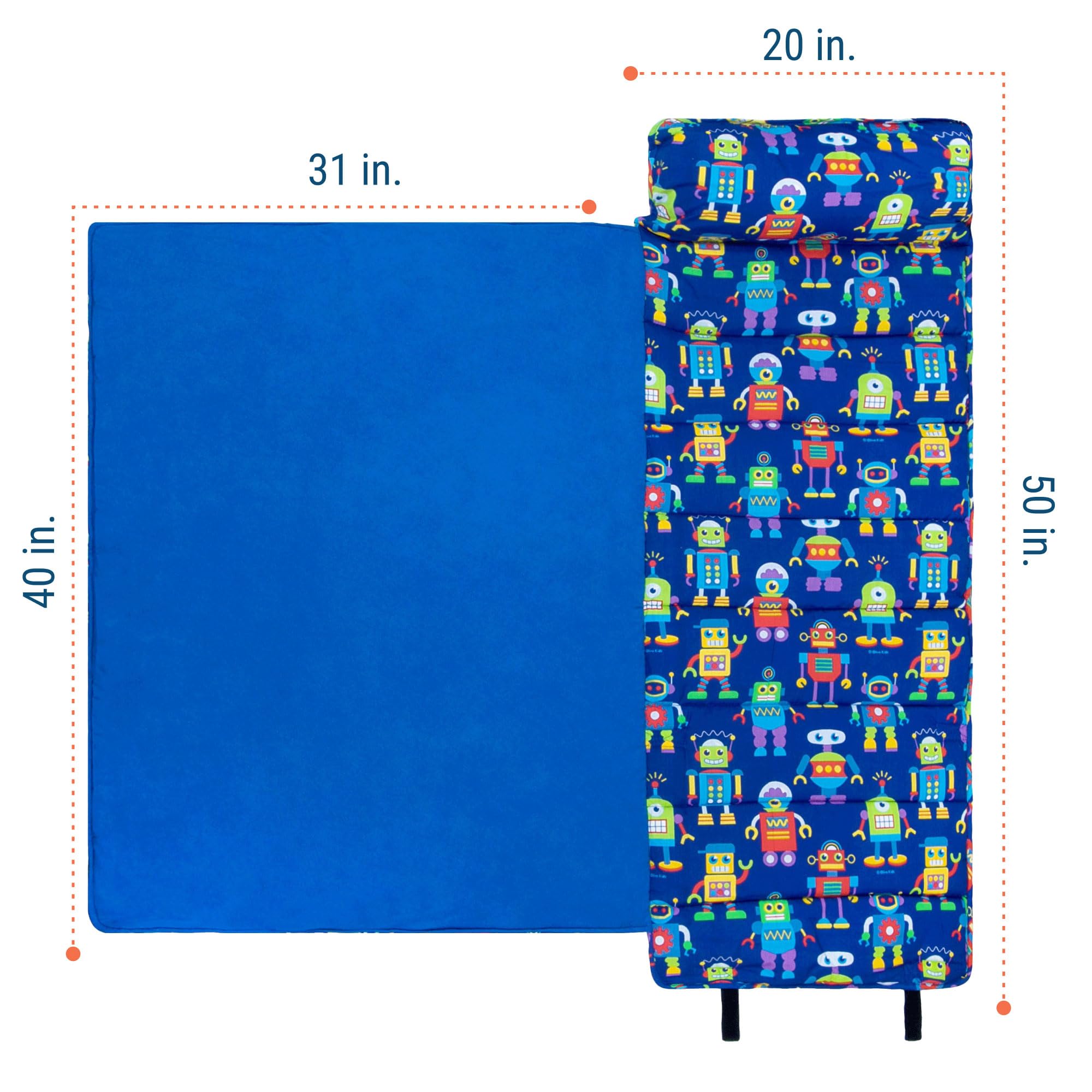 Wildkin Kids Original Nap Mat – Cozy Kids Sleep Mat with Pillow, Ideal for School & Travel - Robots