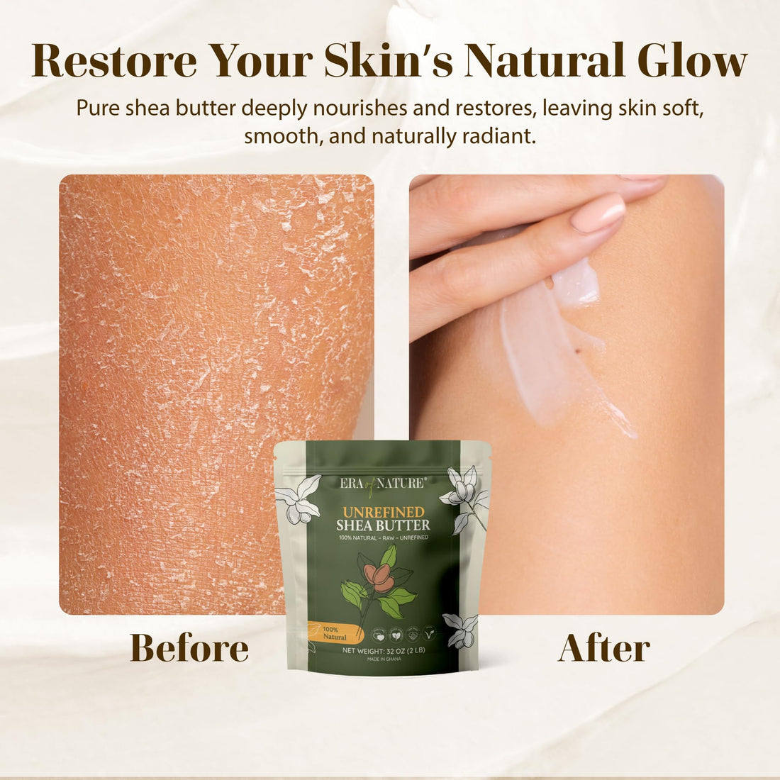 era of nature Organic Unrefined Raw African Ivory White Shea Butter 32oz - Moisturizing Raw Shea Butter Bar for Skin & Hair, DIY Lip Balm Base, Cream, Soap & Lotion Making Supplies Kit, Skincare