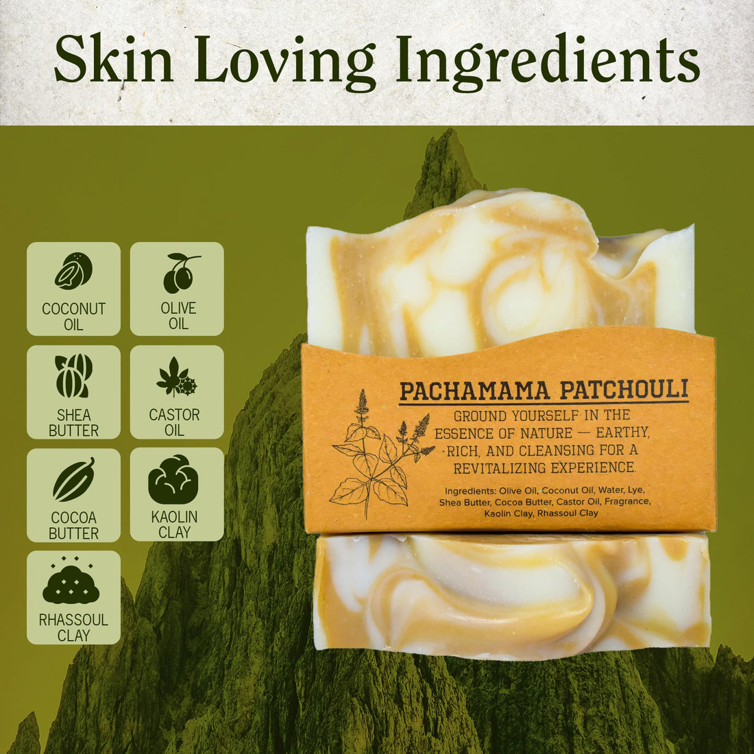 Compass Soap Pachamama Patchouli |All Natural Bar Soap for Men & Women | Body & Face Soap Bar for Women and Men | Minimalist & Gentle Lather| Natural Bath Soap, Paraben & Phthalate Free|5 oz Pack of 2