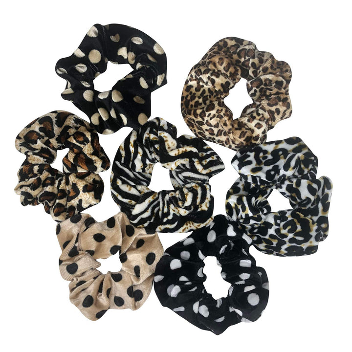 CEOZY 7 Pack Polka Dots Leopard Print Hair Scrunchies Long Hair Hair Eleastic Bands Scrunchy Hair Ties Ropes Ponytail Holders Cloth Bands Sleep, Shower or Make up Scrunchie for Girls and Women