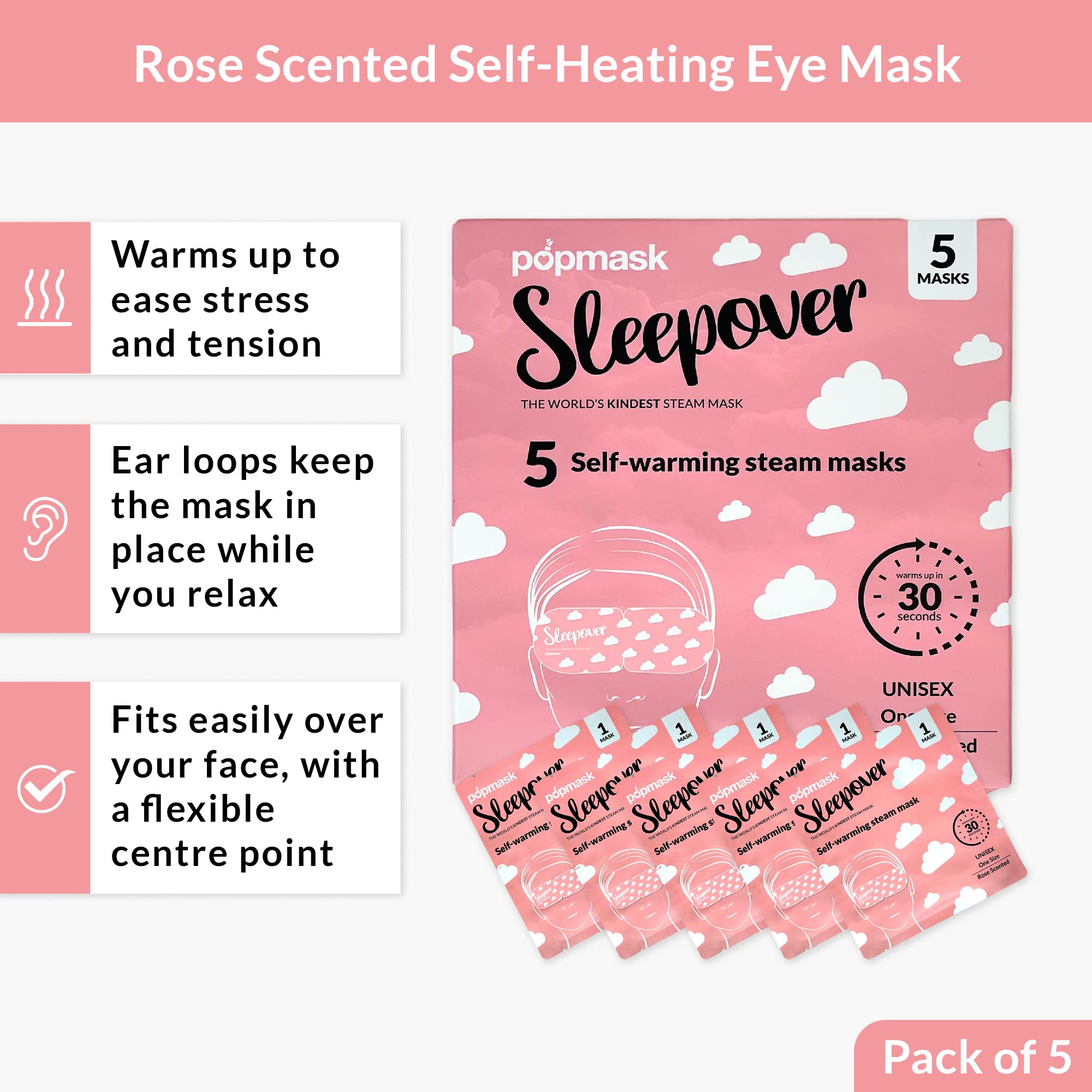 Popmask Sleepover Self Heated Eye Mask Rose Scent