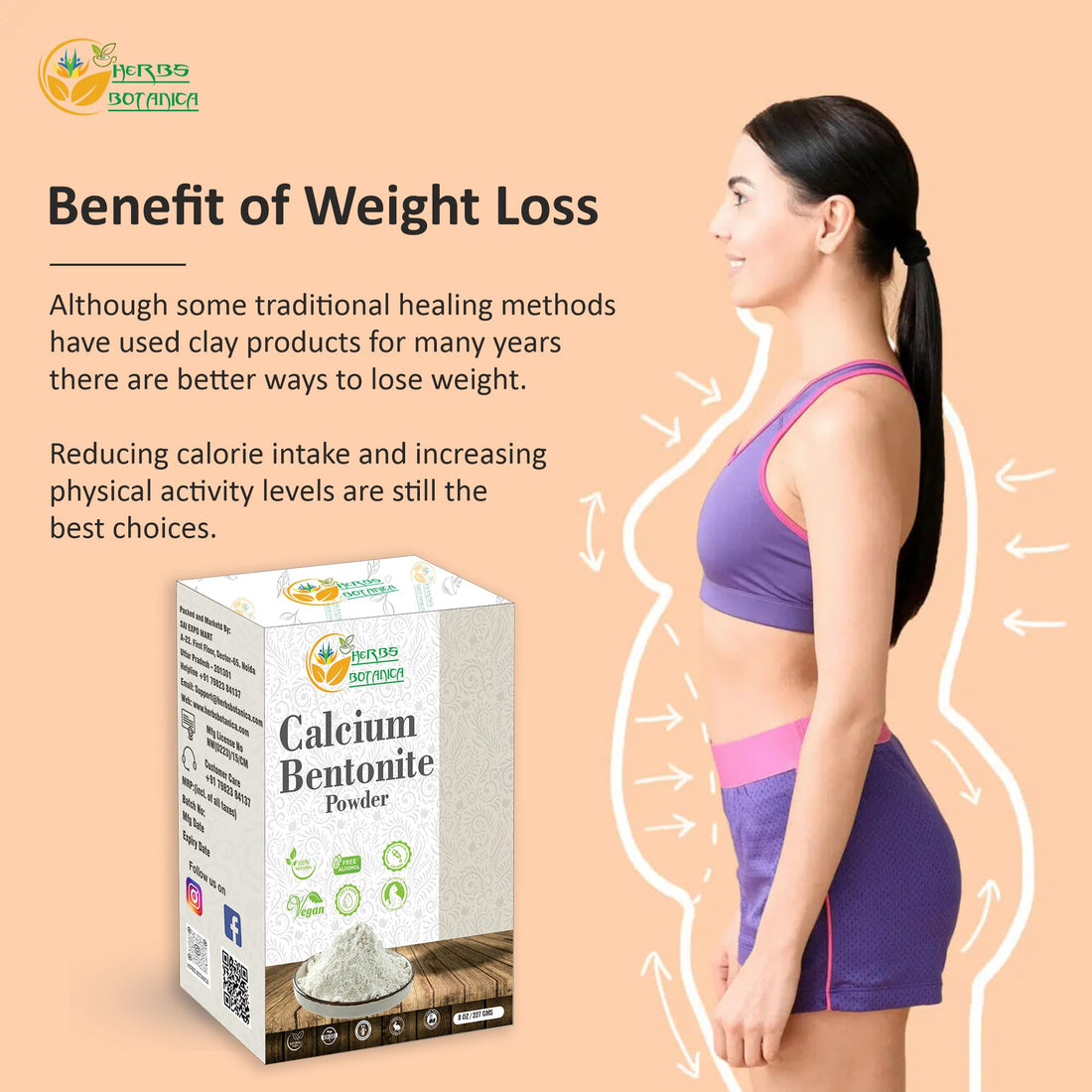 Herbs Botanica Calcium Bentonite Clay Food Grade Powder Indian Healing Clay for Face and Body, Detox Body Wrap, Deep Pore Cleansing Facial, Natural Facial Mask 8 oz / 227 gms / 1/2 lb