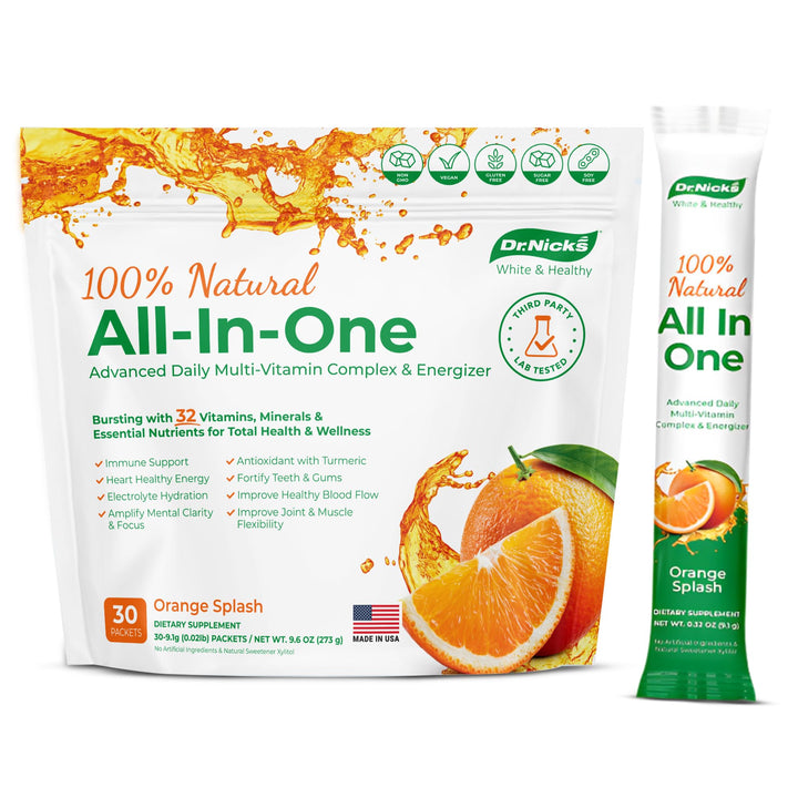 Dr. Nick's All-in-One Multivitamin Drink Mix Packets – for Everyday Vitality and Elite Oral Care – Dentist Formulated with Premium Non-GMO, Vegan, and Gluten-Free Ingredients – Orange Splash Flavor