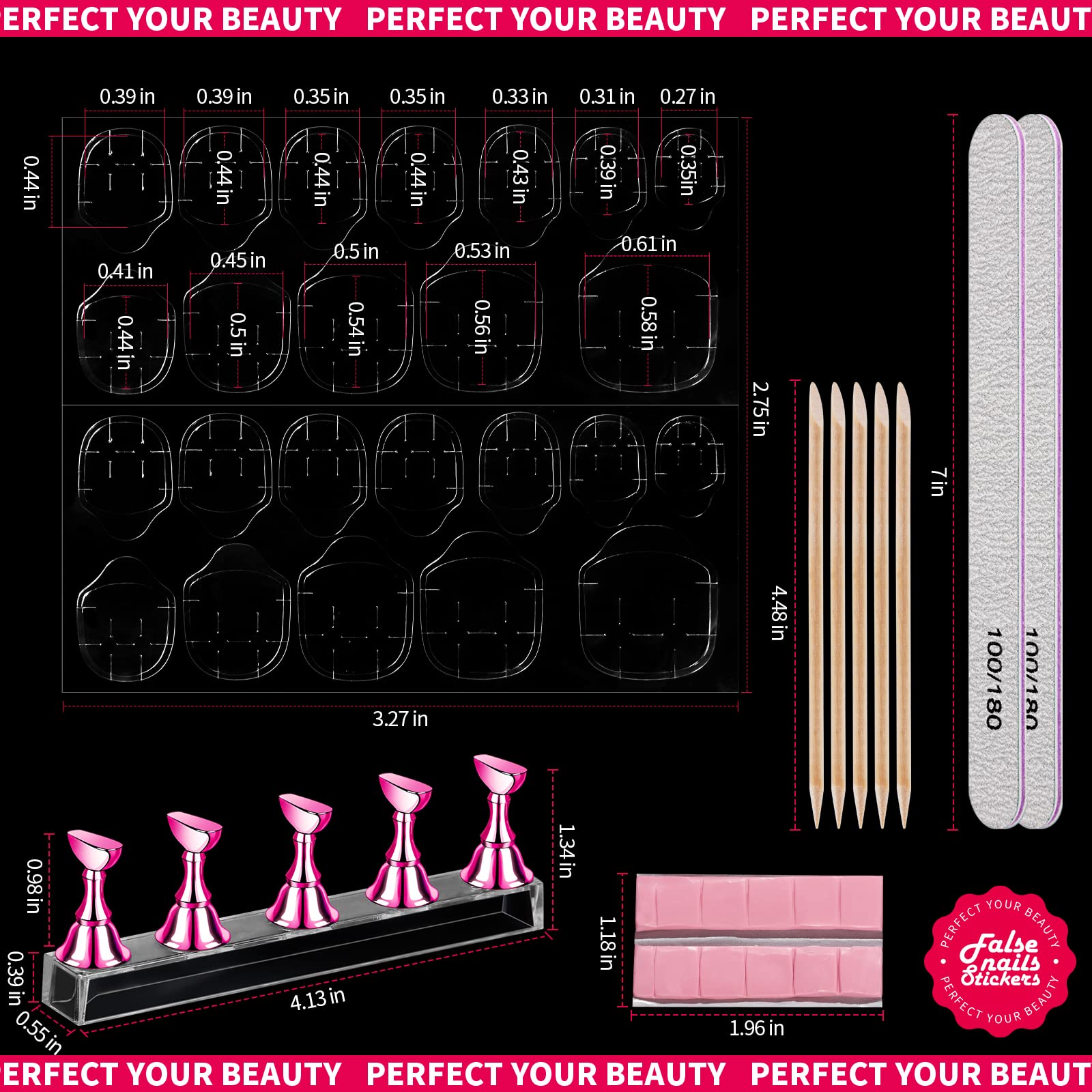 Teenitor 20 Sheet Nail Adhesive Tabs With Stand for Press Ons, Double Sided Glue Stickers, Sticky Tabs for Nails With File