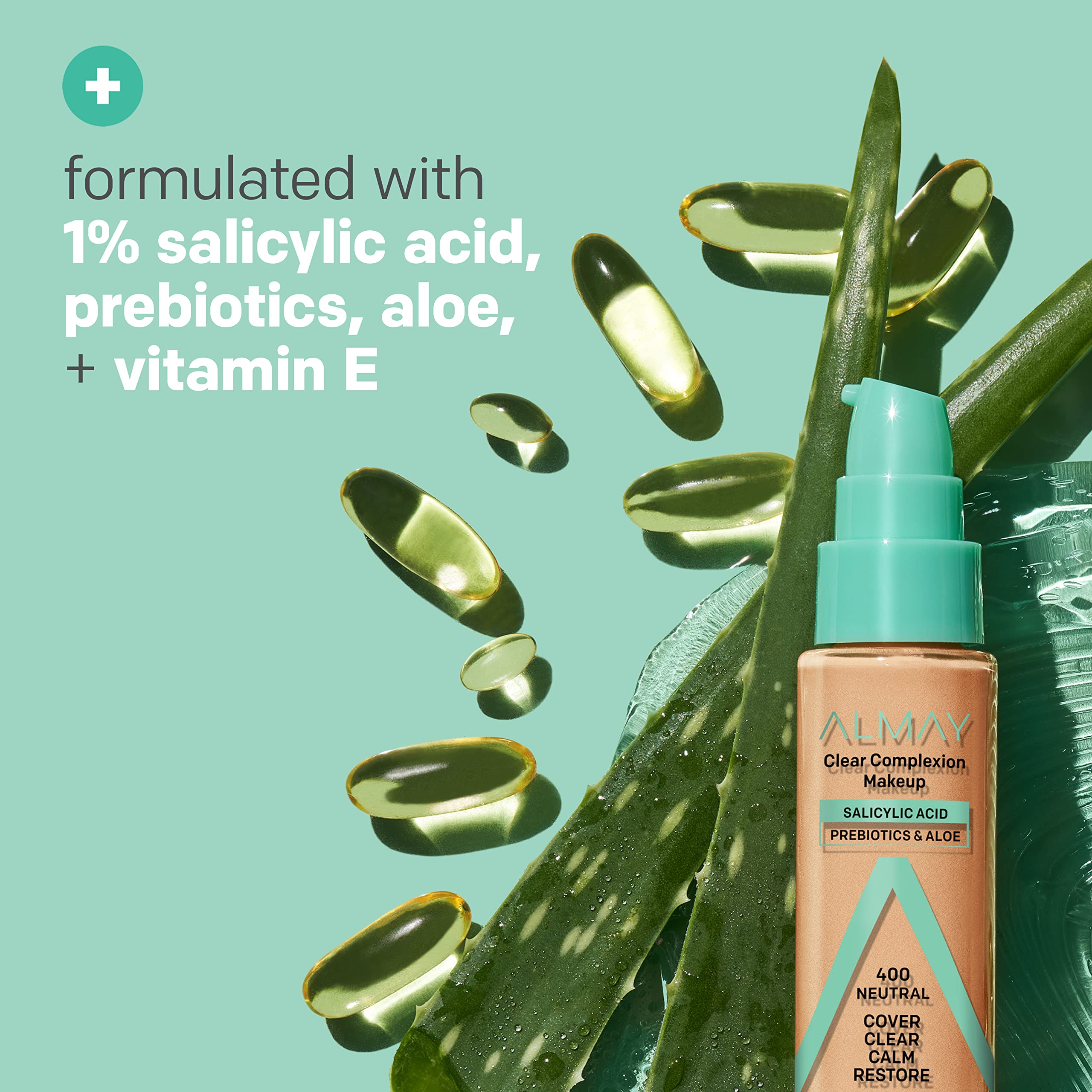 Almay Clear Complexion Acne Foundation Makeup with Salicylic Acid - Lightweight, Medium Coverage, Hypoallergenic, Fragrance Free, for Sensitive Skin , 710 Natural Tan, 1 fl oz.