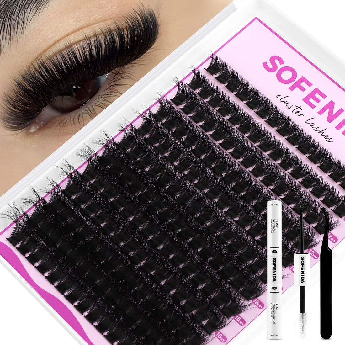 SOFENIDA Lash Clusters Kit 100D Thick Cluster Lashes 10-18mm Volume Eyelash Clusters D Curl Cluster Eyelash Extensions 3D Wispy Lash Clusters DIY Lash Extension Kit(100D-10-18MIX Thick Kit)