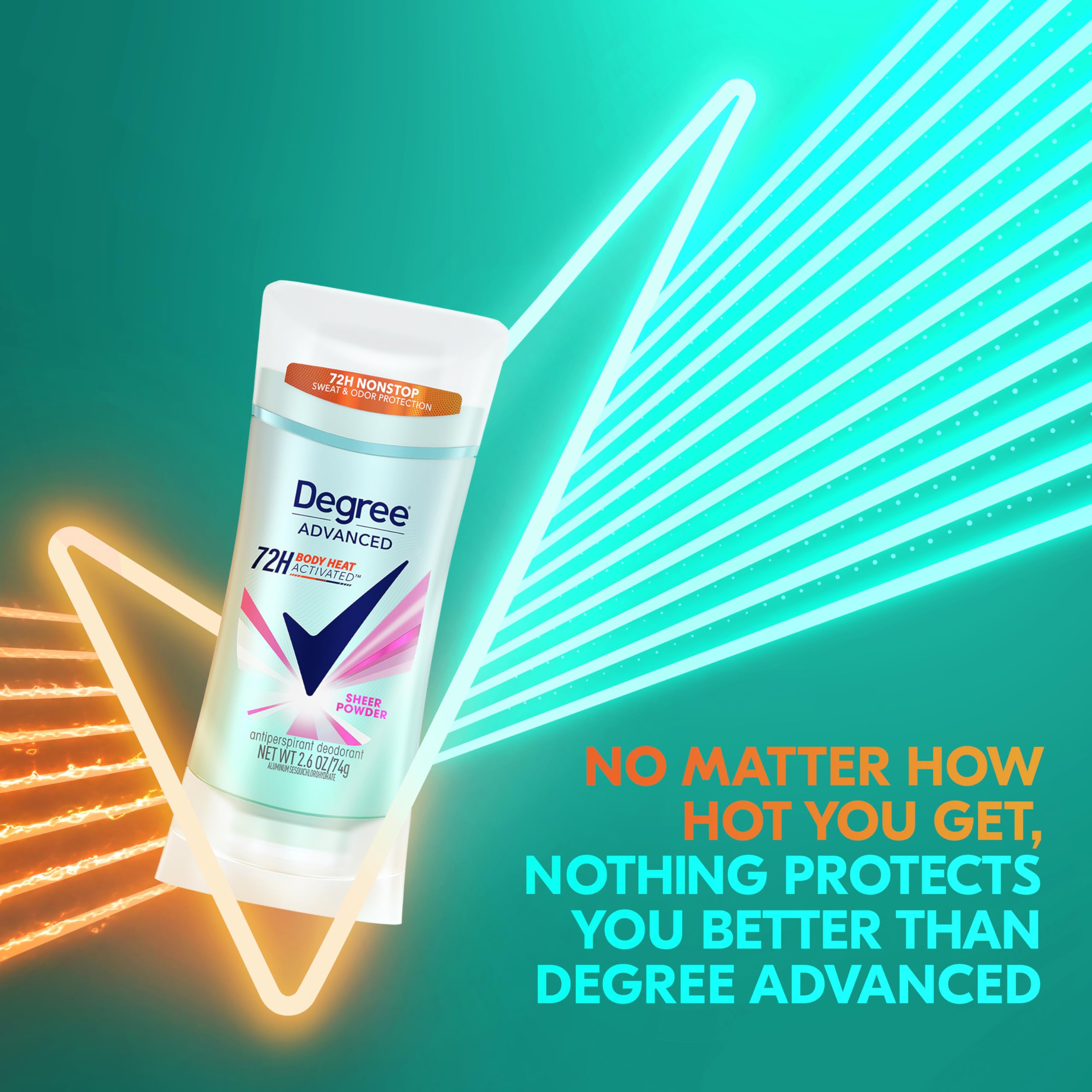 Degree Advanced Protection Antiperspirant Deodorant Sheer Powder for 72-Hour Sweat & Odor Control for Women, with Body Heat Activated Technology, 2.6 oz