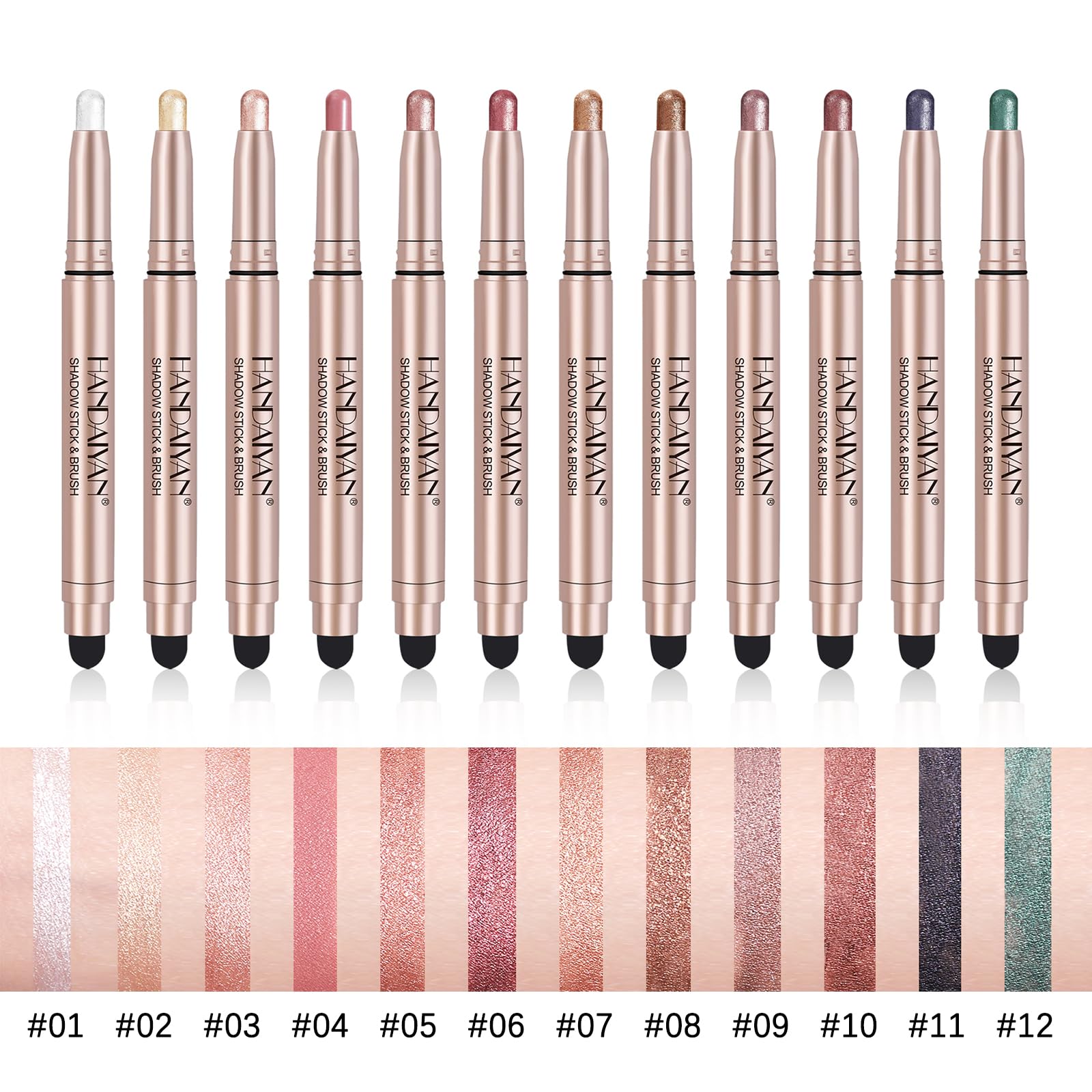 DekRion Eyeshadow Stick, Shimmer-Cream Eye Shadow Pencil, Eye Shadow Sticks Long-Lasting Waterproof, Glitter Eyeshadows Stick with Soft Brush for Eyeshadows Makeup(03Light-pink-shimmer)