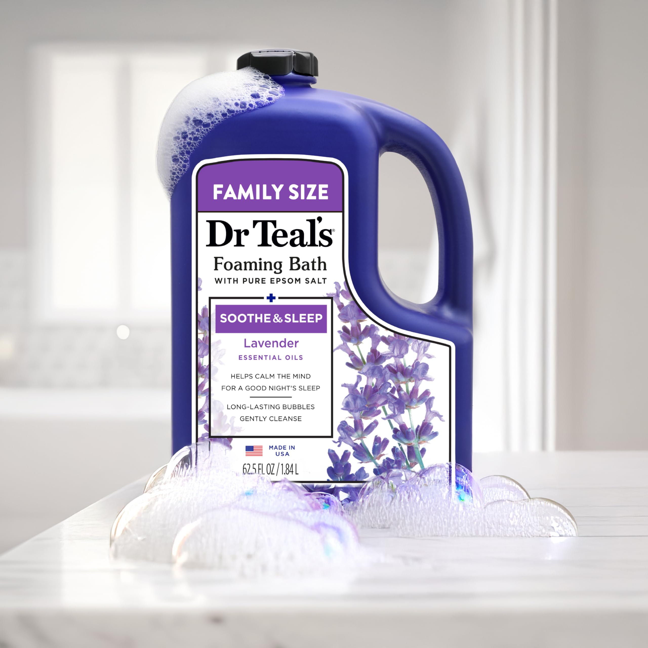 Dr Teal's Foaming Bath with Pure Epsom Salt, Soothe & Sleep with Lavender, 62.5 fl oz