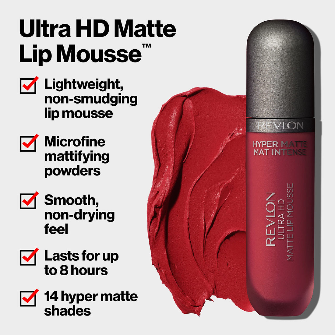 REVLON Ultra HD Lip Mousse Hyper Matte, Longwearing Creamy Liquid Lipstick in Nude / Brown, Desert Sand (840), 0.2 oz