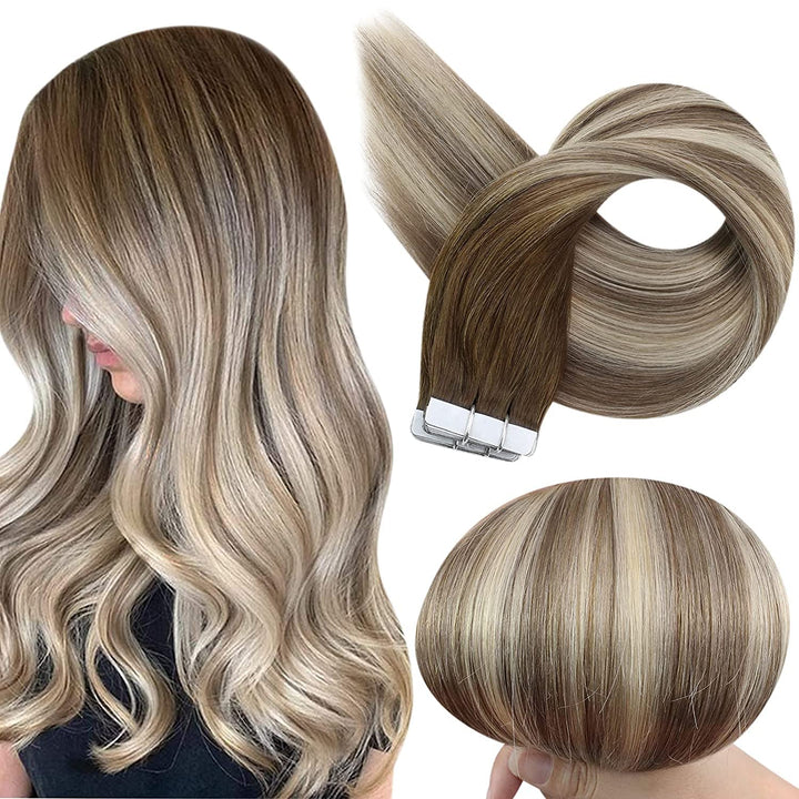 Fshine Balayage Tape in Hair Extensions Blonde Hair 22 Inch Tape on Human Hair Extensions 50 Gram Adhesive Tape in Hair Dark Roots Color 3 8 22 Blonde Double Sided Tape In Hair Extensions 20 Pieces