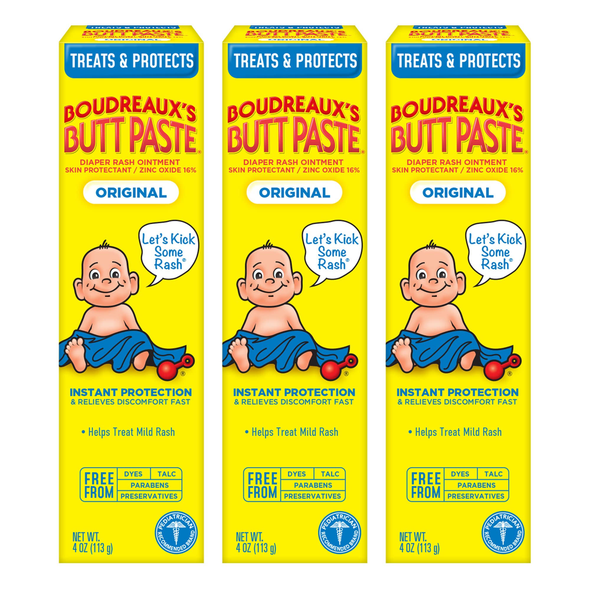 Original Boudreaux's Butt Paste Diaper Rash Ointment, 4 Oz, 3 Pack