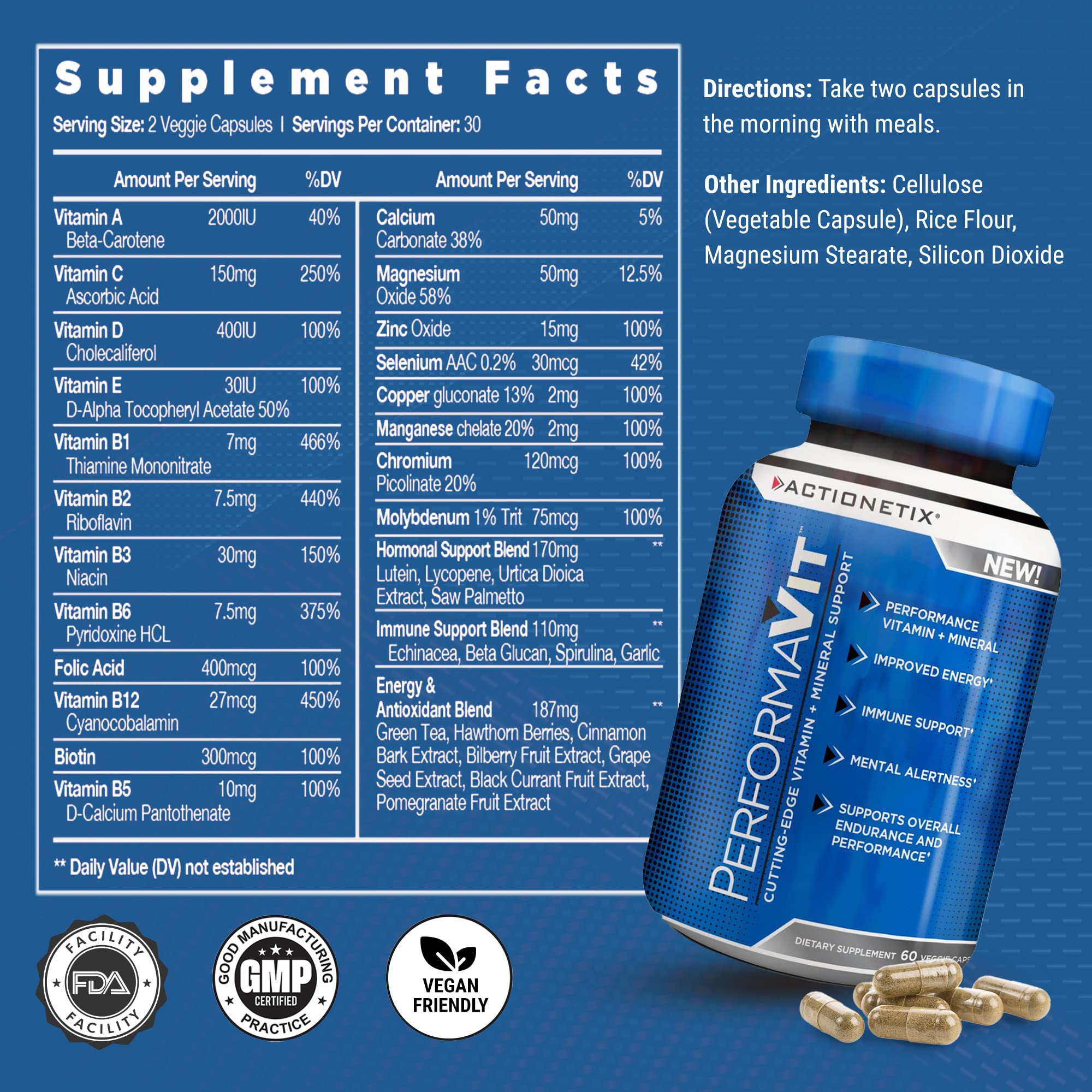 Actionetix - PerformaVit, Athlete Multivitamin For Men & Women, Mens Multivitamins & Minerals, Mens One A Day Multivitamins for Health, Endurance, Immune & Performance, Men’s Multivitamin, 60 Capsules