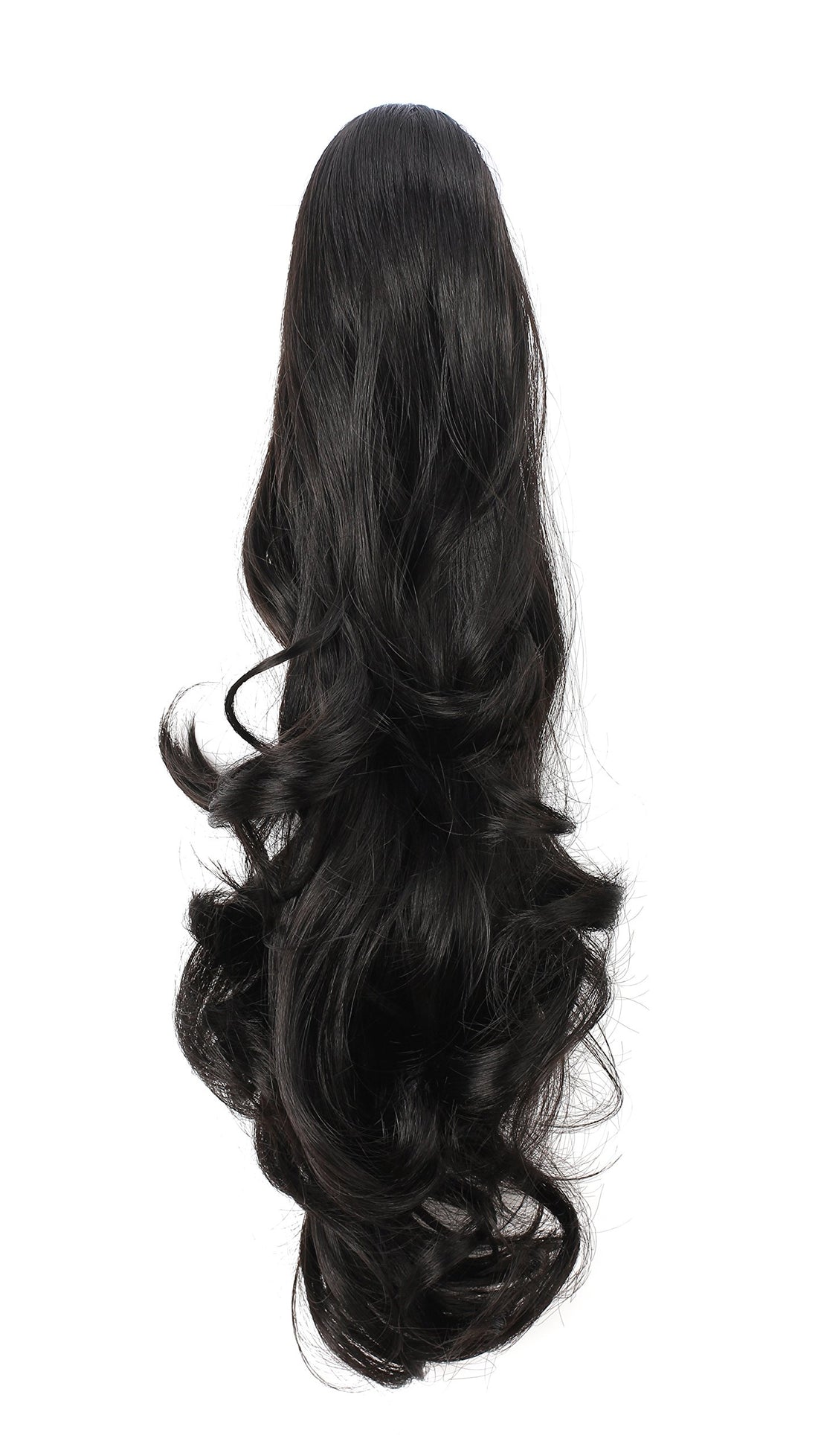 1#-Black : OneDor 20 Curly Synthetic Clip In Claw Drawstring Ponytail Hair Extension Synthetic Hairpiece 190g with a jaw/claw clip (1#-Black)