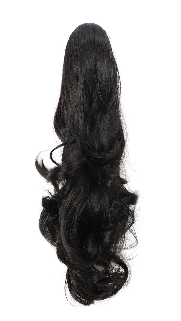 1#-Black : OneDor 20 Curly Synthetic Clip In Claw Drawstring Ponytail Hair Extension Synthetic Hairpiece 190g with a jaw/claw clip (1#-Black)
