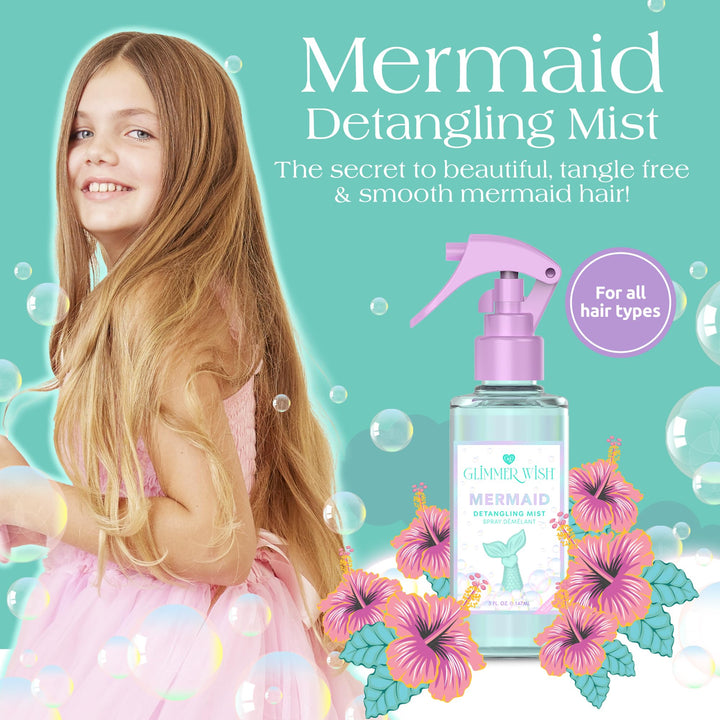 Glimmer Wish Mermaid Hair Detangler Spray – Leave-In Conditioner for Kids & Women, Tangle-Free Hair Care, Detangling Spray, 5 fl oz