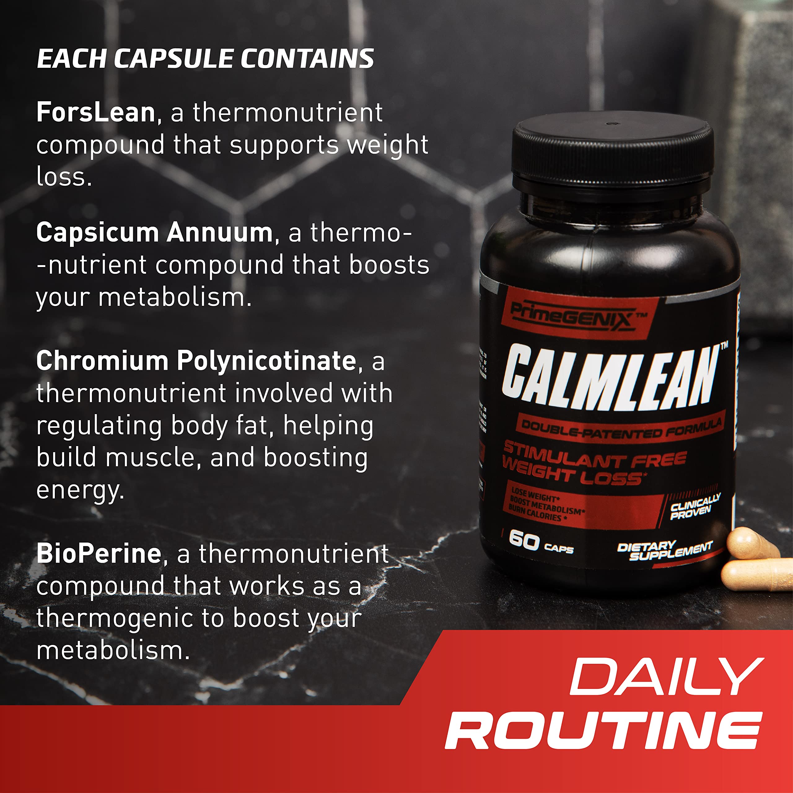 PrimeGENIX CalmLean Stimulant-Free Fat Burner | Weight Loss Supplement for Men | Appetite Suppressant, Metabolism Booster | Thermogenic Nutrients | Non-Stimulant Fat Loss Formula