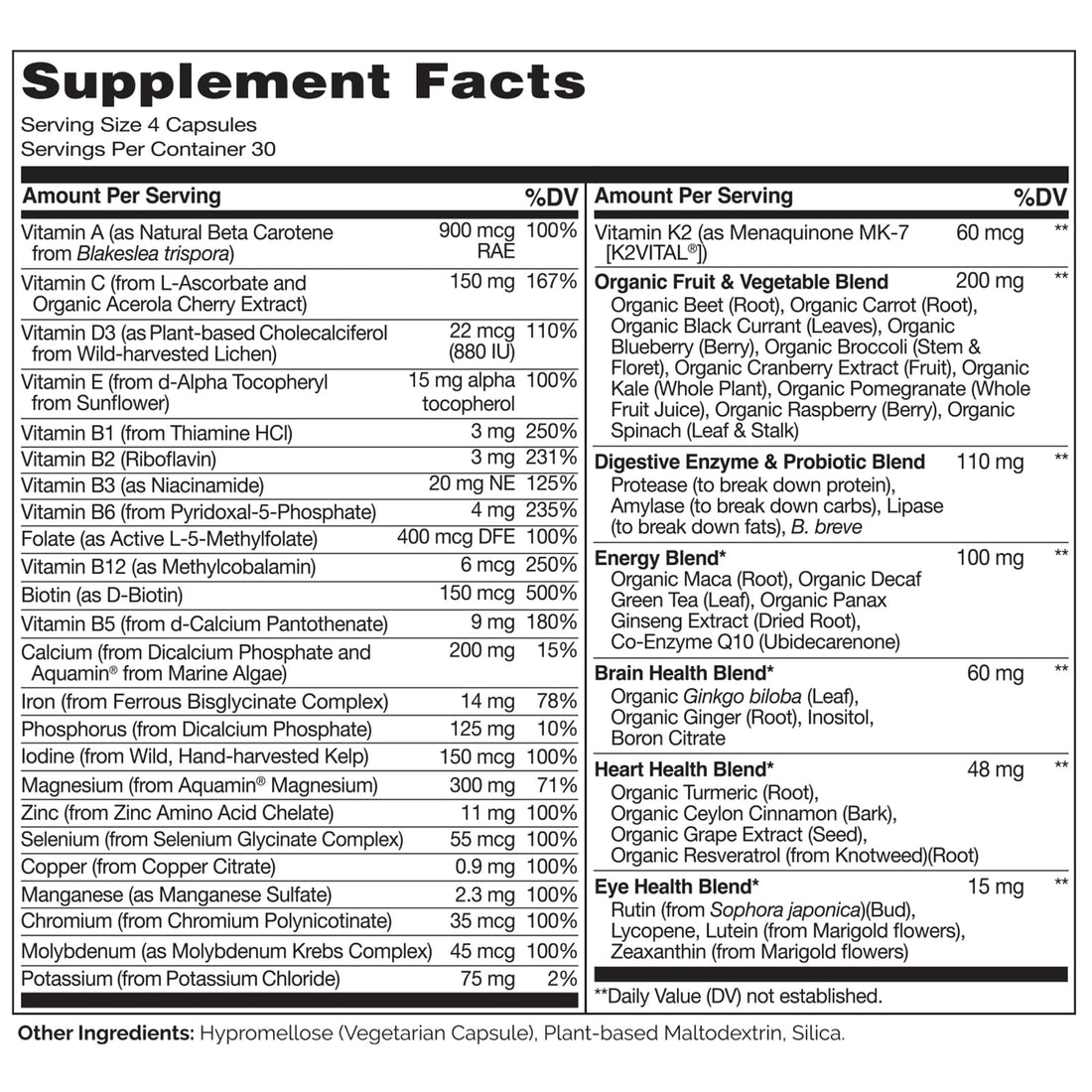 NATURELO Whole Food Multivitamin for Women - with Vitamins, Minerals, & Organic Extracts - Supplement for Energy and Heart Health - Vegan - Non GMO - 120 Capsules