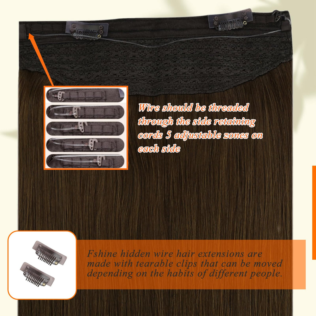 Fshine Invisible Crown Hair Pieces for Women Human Hair Dark Brown Color 4 80Gram Removable Hair Extension Clips Hidden Wire Crown Extensions Real Human Hair 20 Inch Invisible Hair Extensions Clip in