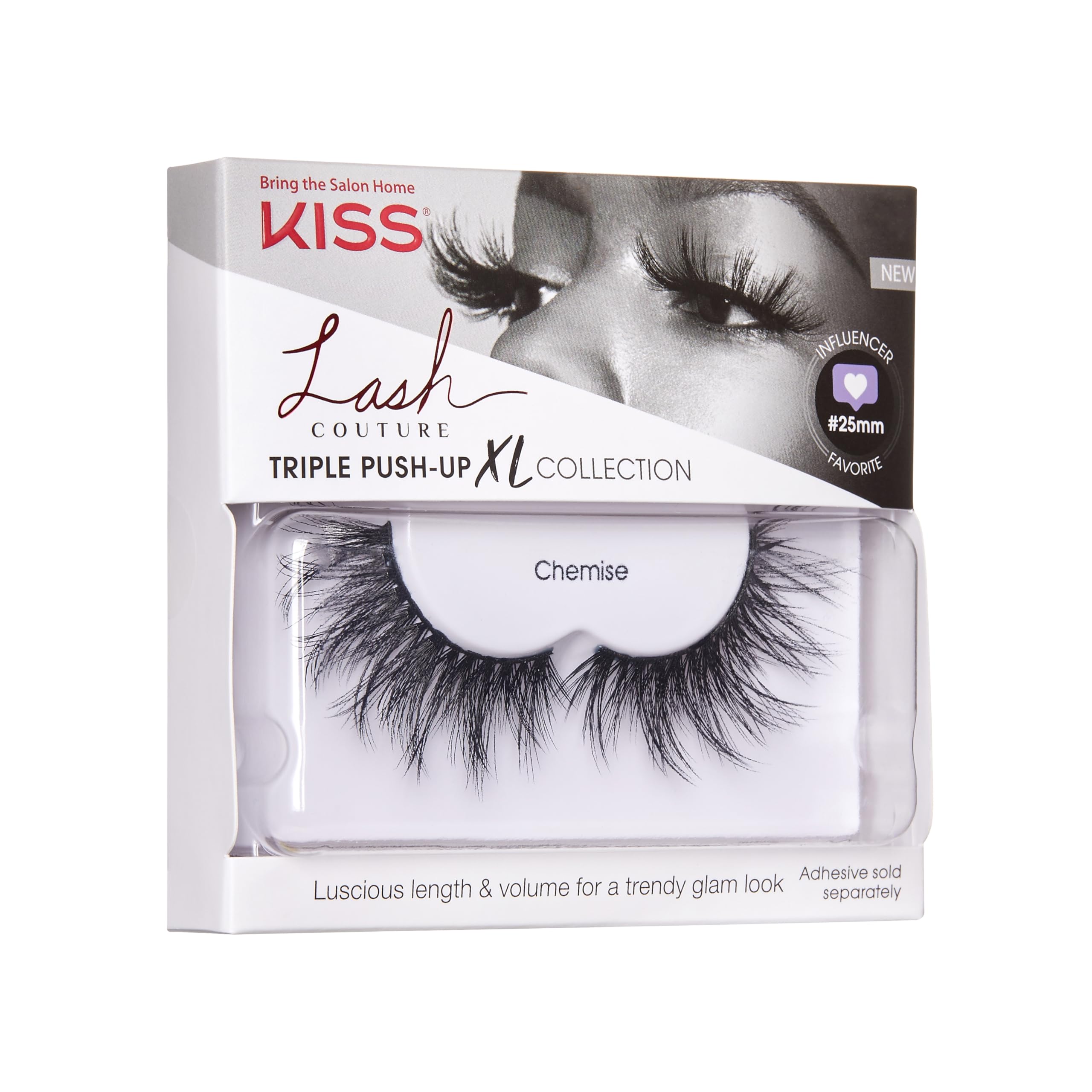 KISS Lash Couture Triple Push Up XL Collection, 3D Volume False Eyelashes in Extra Long Length with Triple Design Technology, Cruelty-Free, Contact Lens Friendly, and Reusable, Style Chemise, 1 Pair